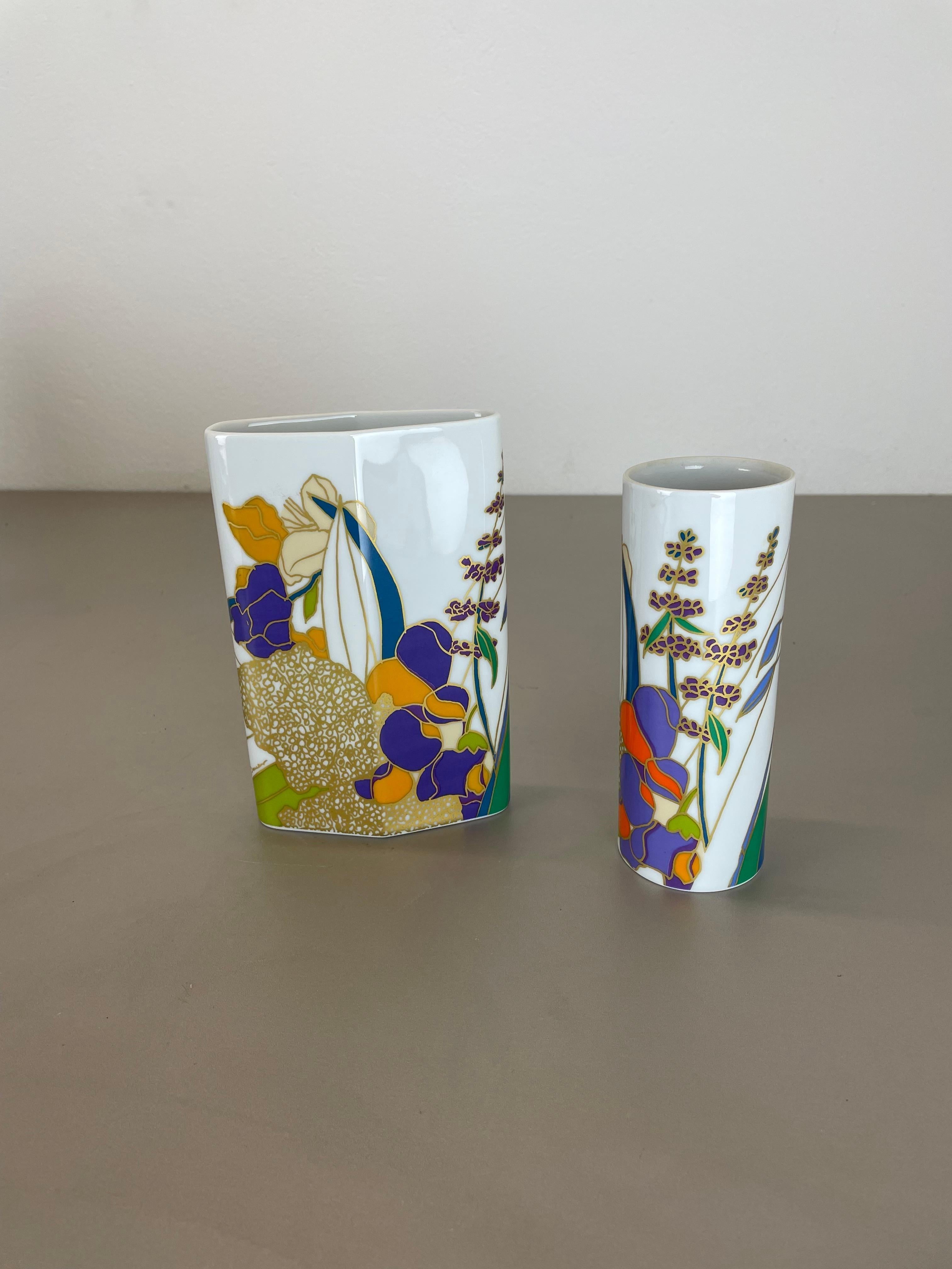 20th Century Set of 2 colorful porcelain Vases by Wolf Bauer for Rosenthal, Germany, 1980s For Sale