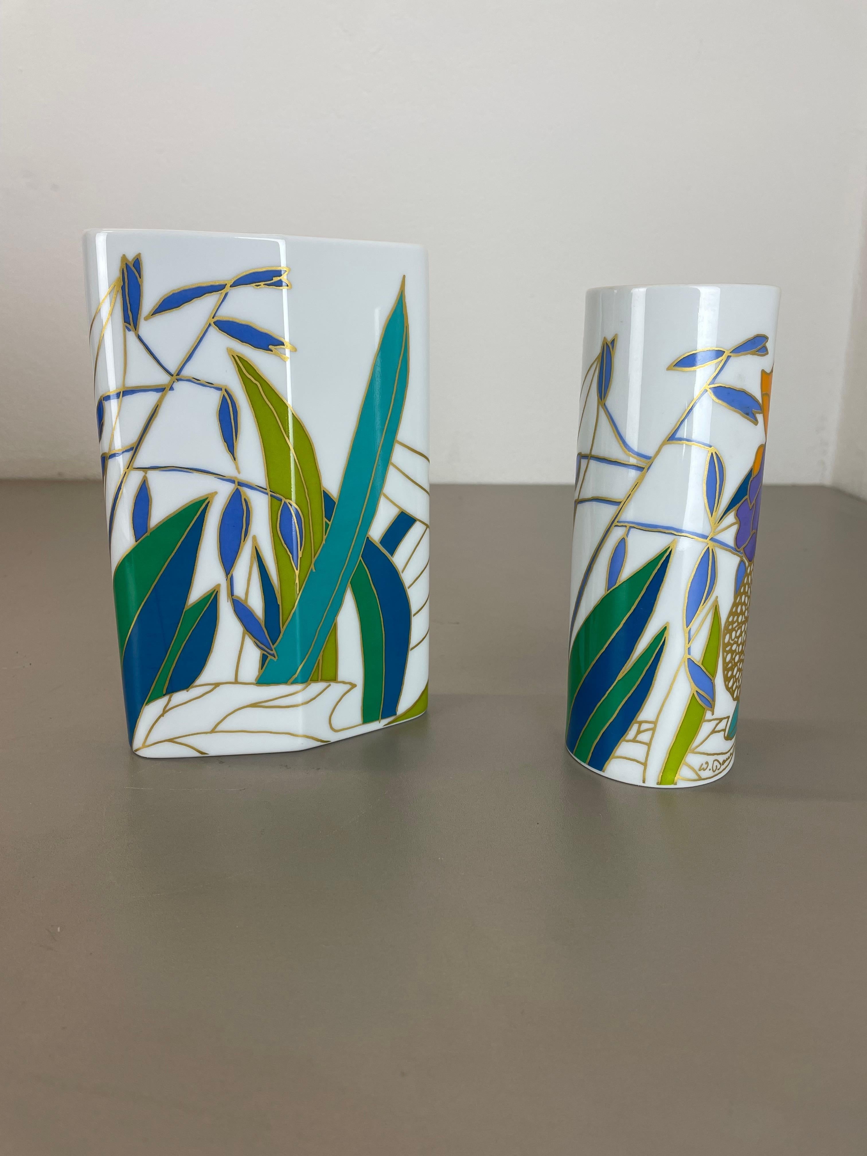 Porcelain Set of 2 colorful porcelain Vases by Wolf Bauer for Rosenthal, Germany, 1980s For Sale