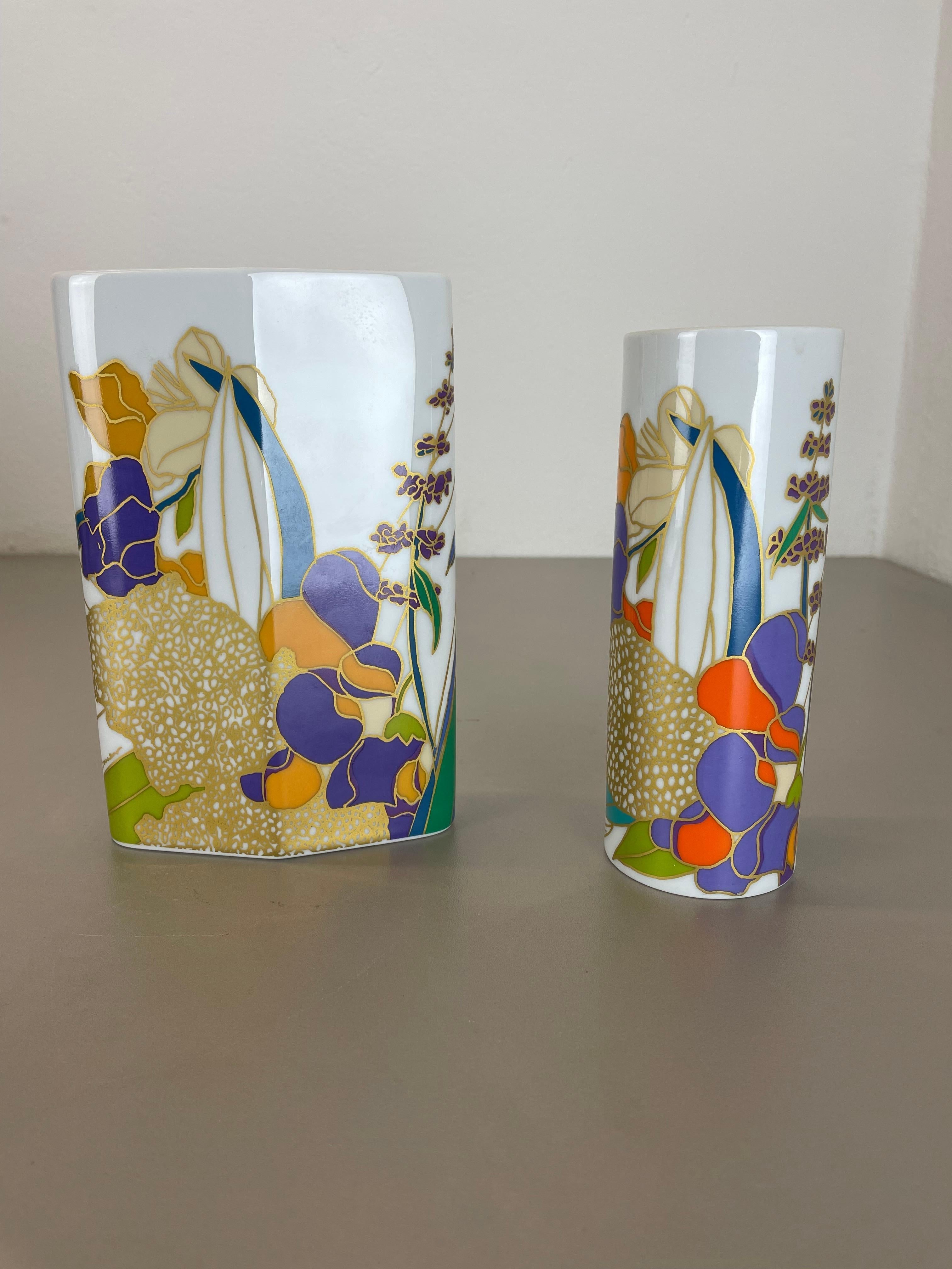 Set of 2 colorful porcelain Vases by Wolf Bauer for Rosenthal, Germany, 1980s For Sale 3