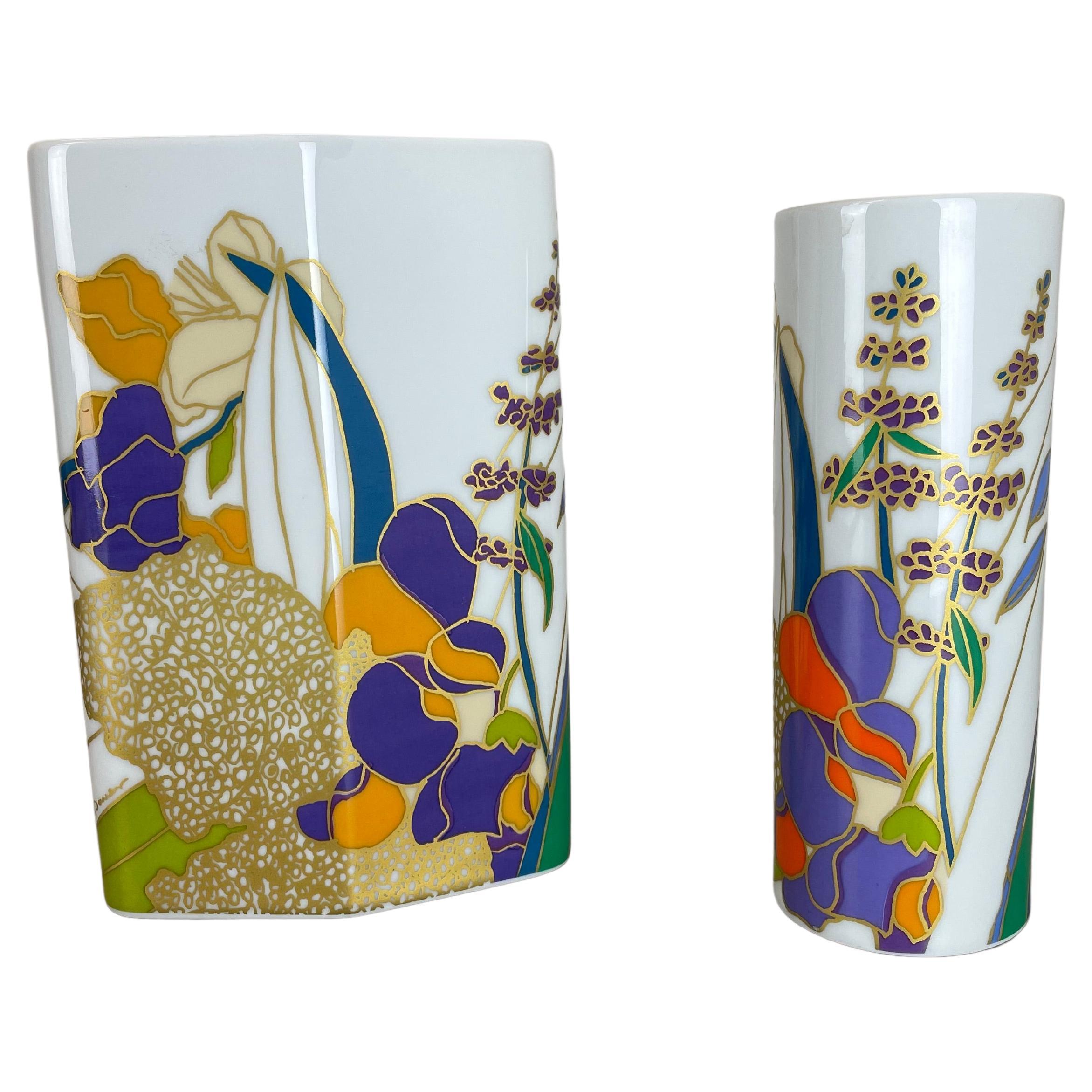 Set of 2 colorful porcelain Vases by Wolf Bauer for Rosenthal, Germany, 1980s