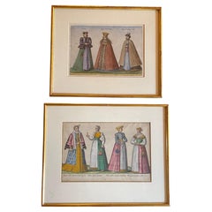 Set of 2 Coloured Copper Engravings Depicting German Fashion in the 16th Century