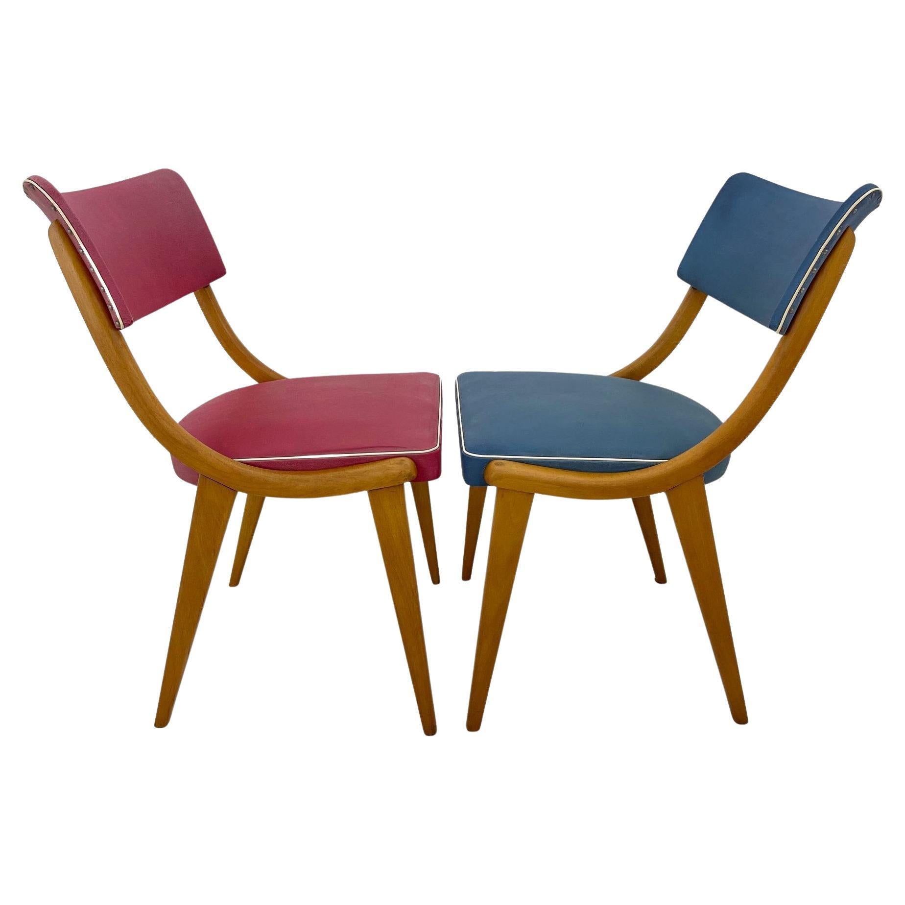 Set of 2 Colourful Vintage Chairs, Germany, 1960's For Sale