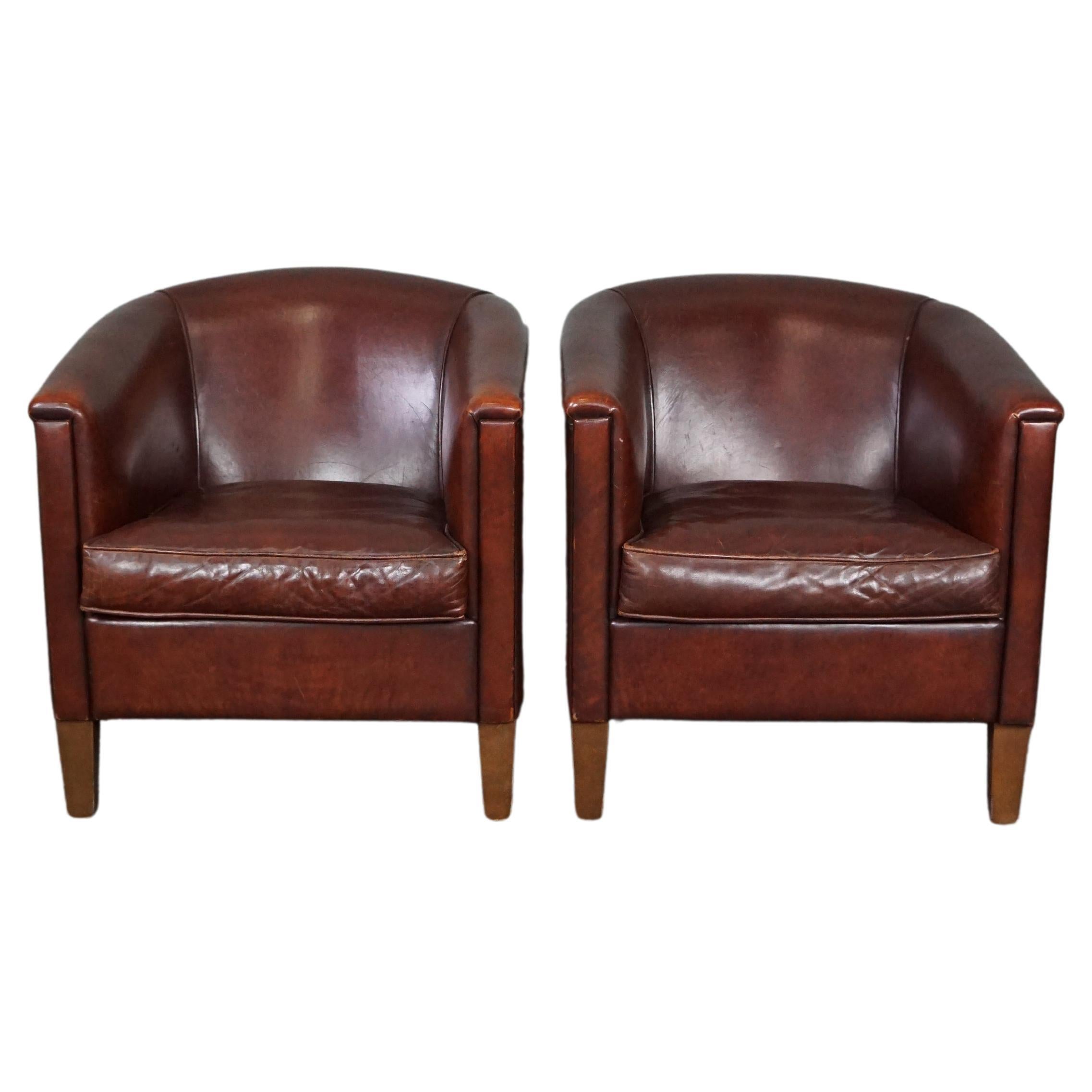 Set of 2 comfortable sheep leather armchairs
