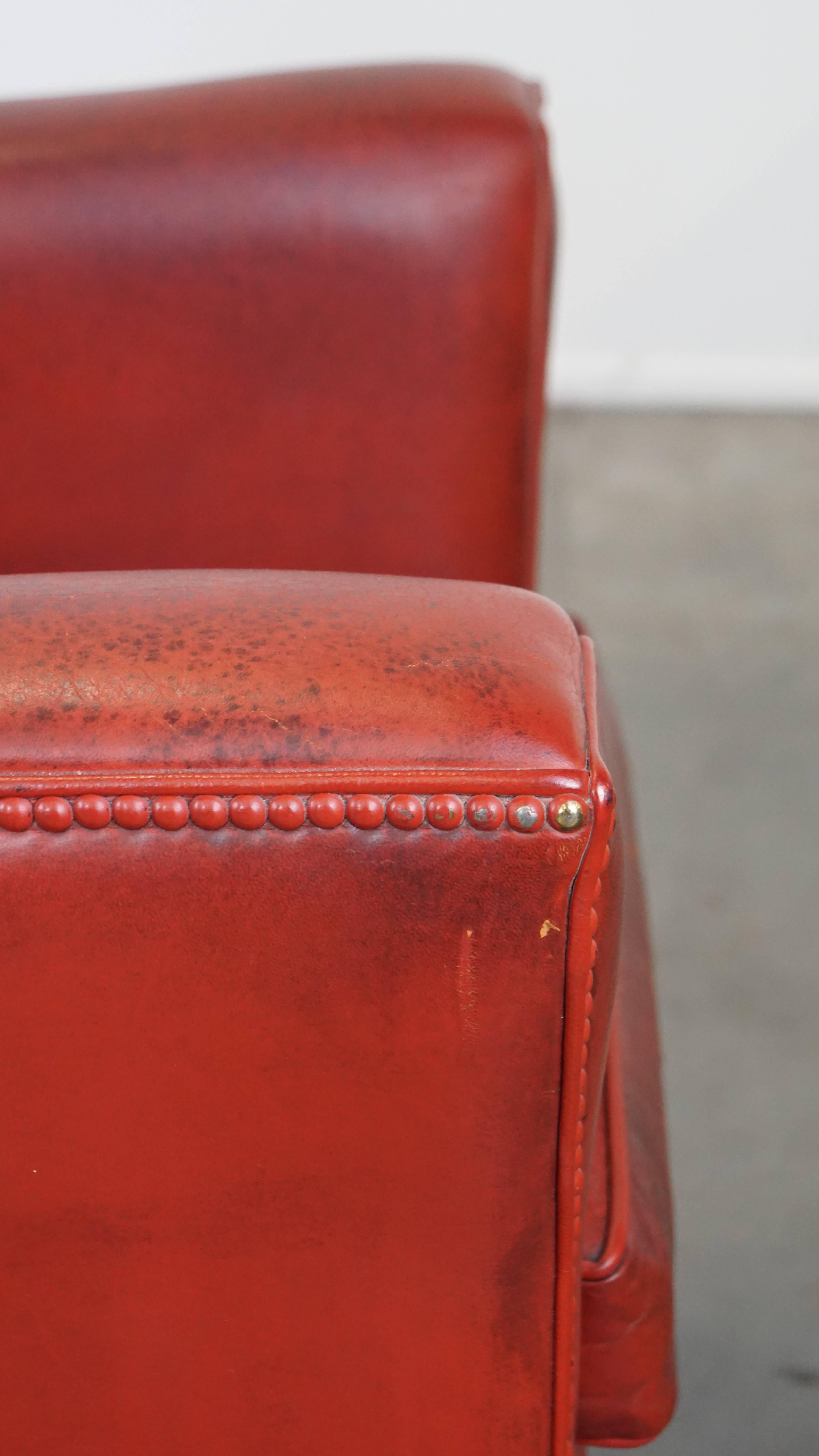 Set of 2 comfortable, unique, stylish, red-colored sheepskin design armchairs For Sale 4