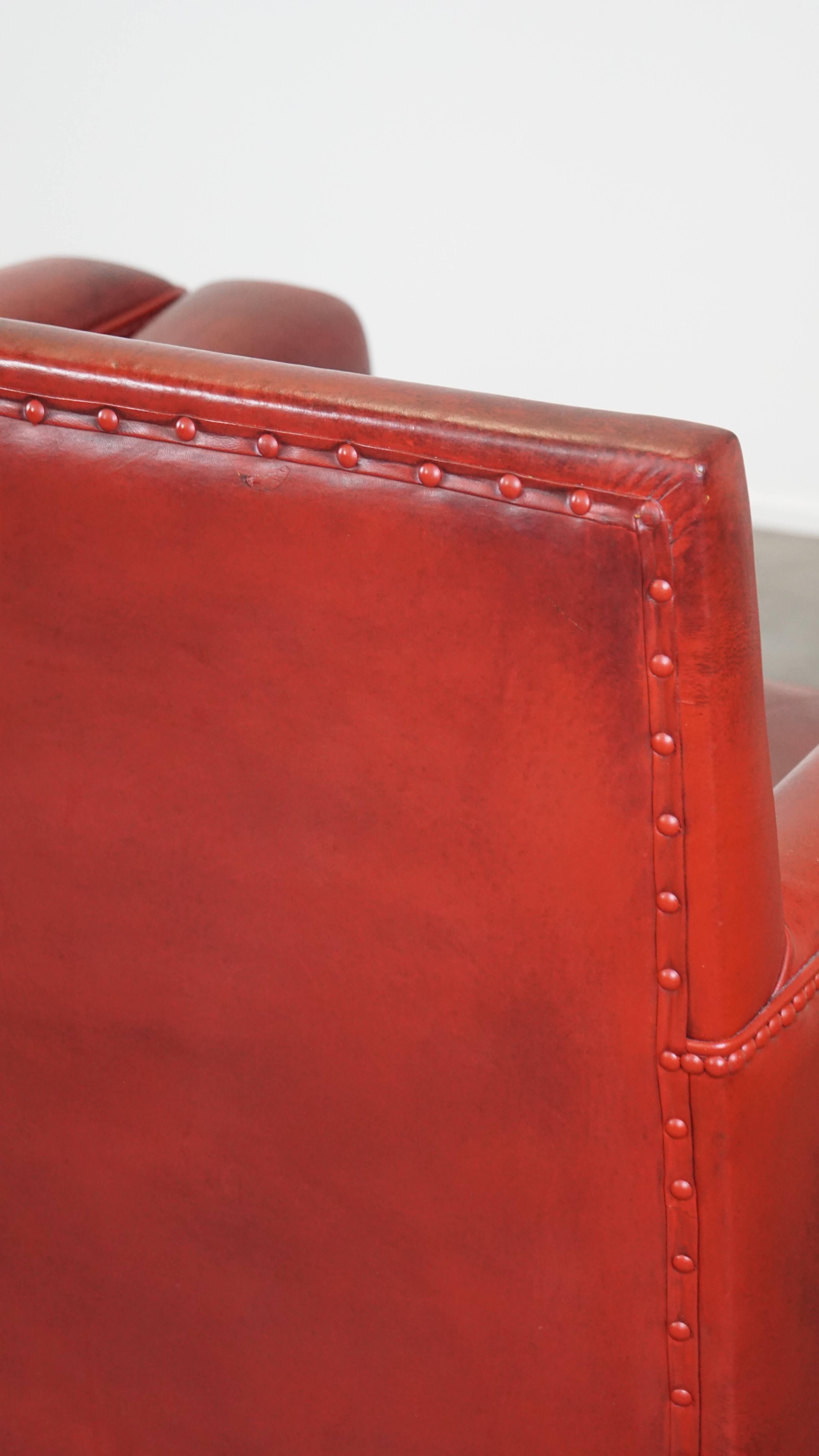 Set of 2 comfortable, unique, stylish, red-colored sheepskin design armchairs For Sale 5