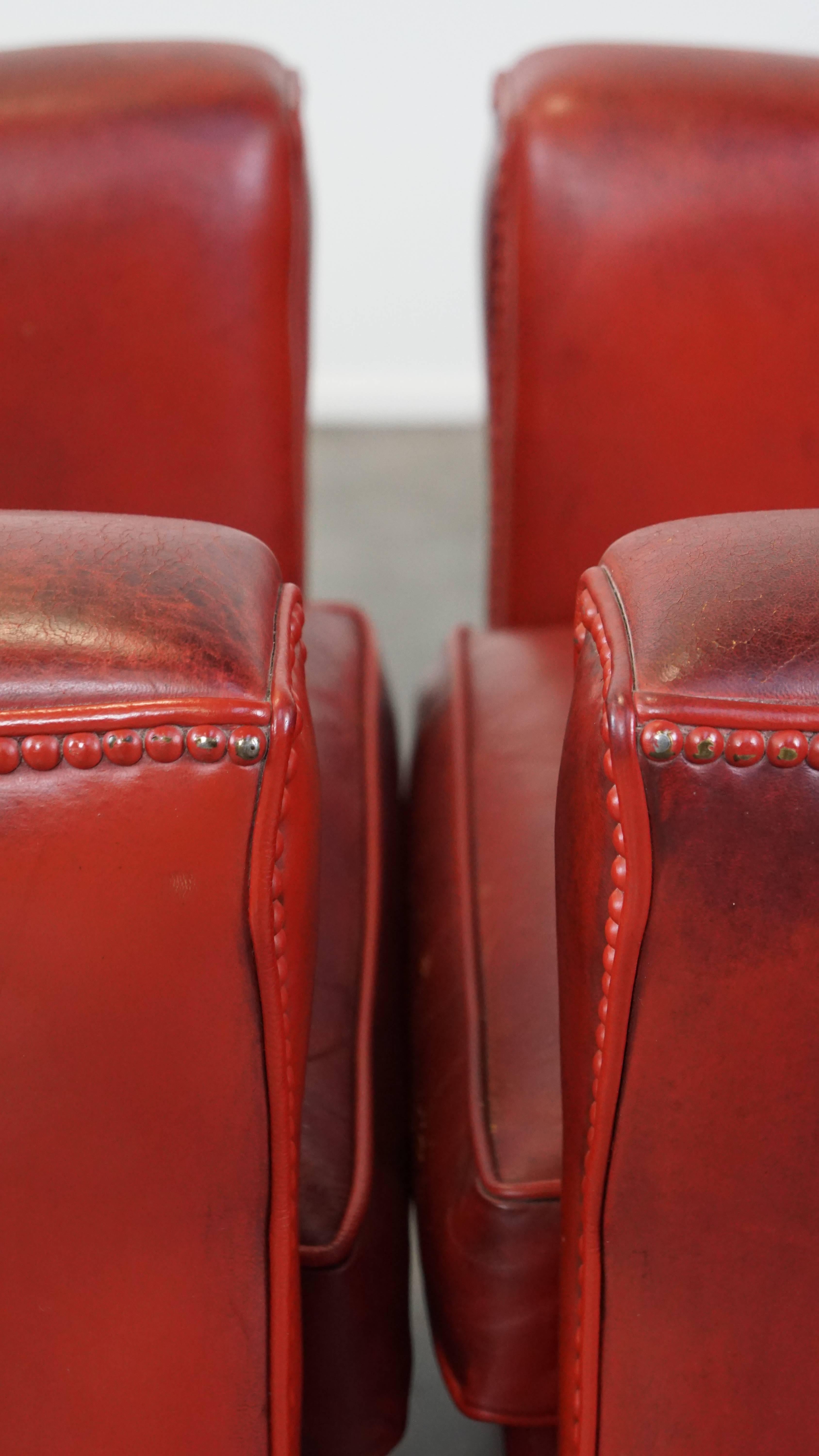 Set of 2 comfortable, unique, stylish, red-colored sheepskin design armchairs For Sale 6