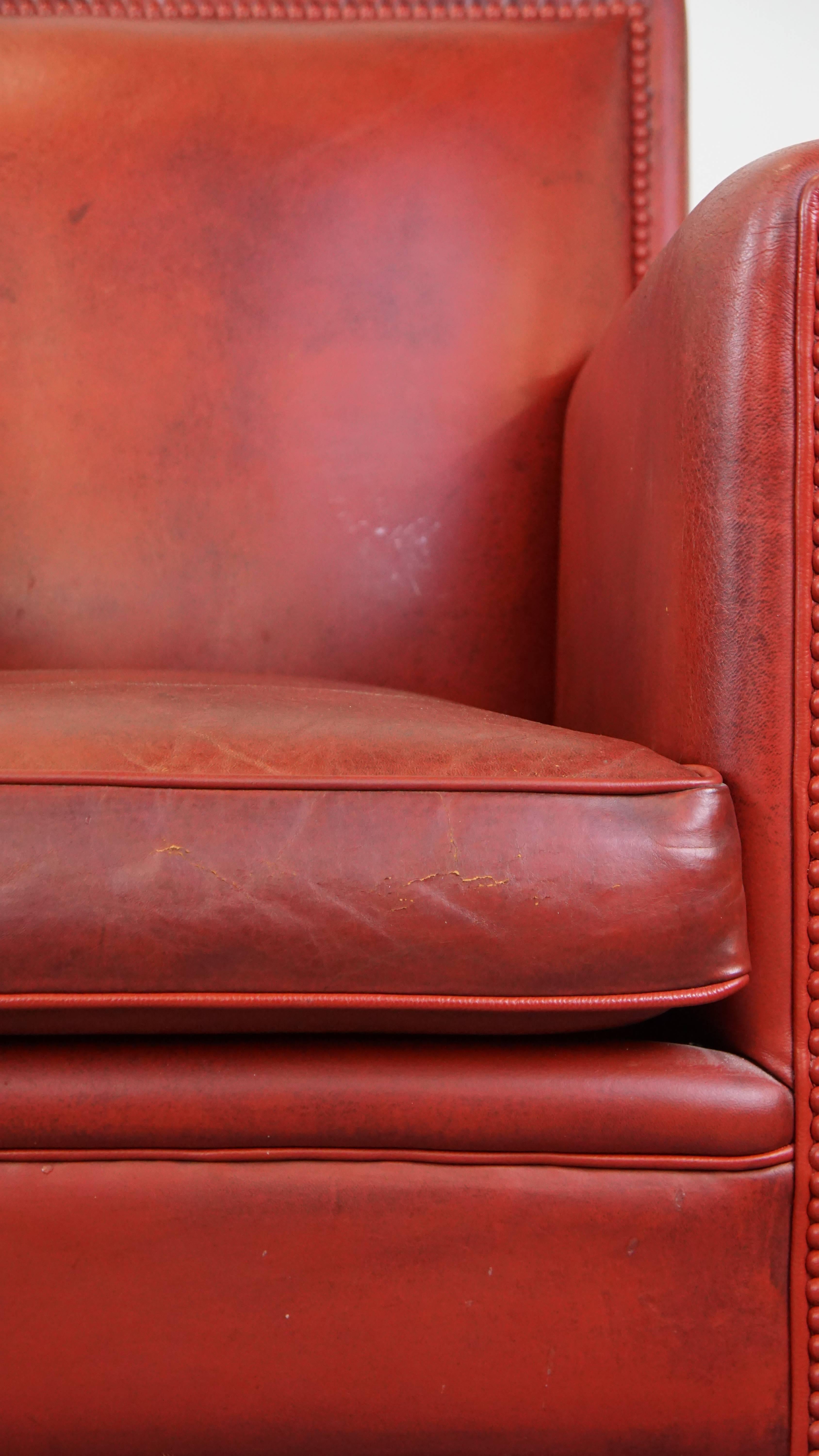 Set of 2 comfortable, unique, stylish, red-colored sheepskin design armchairs For Sale 9
