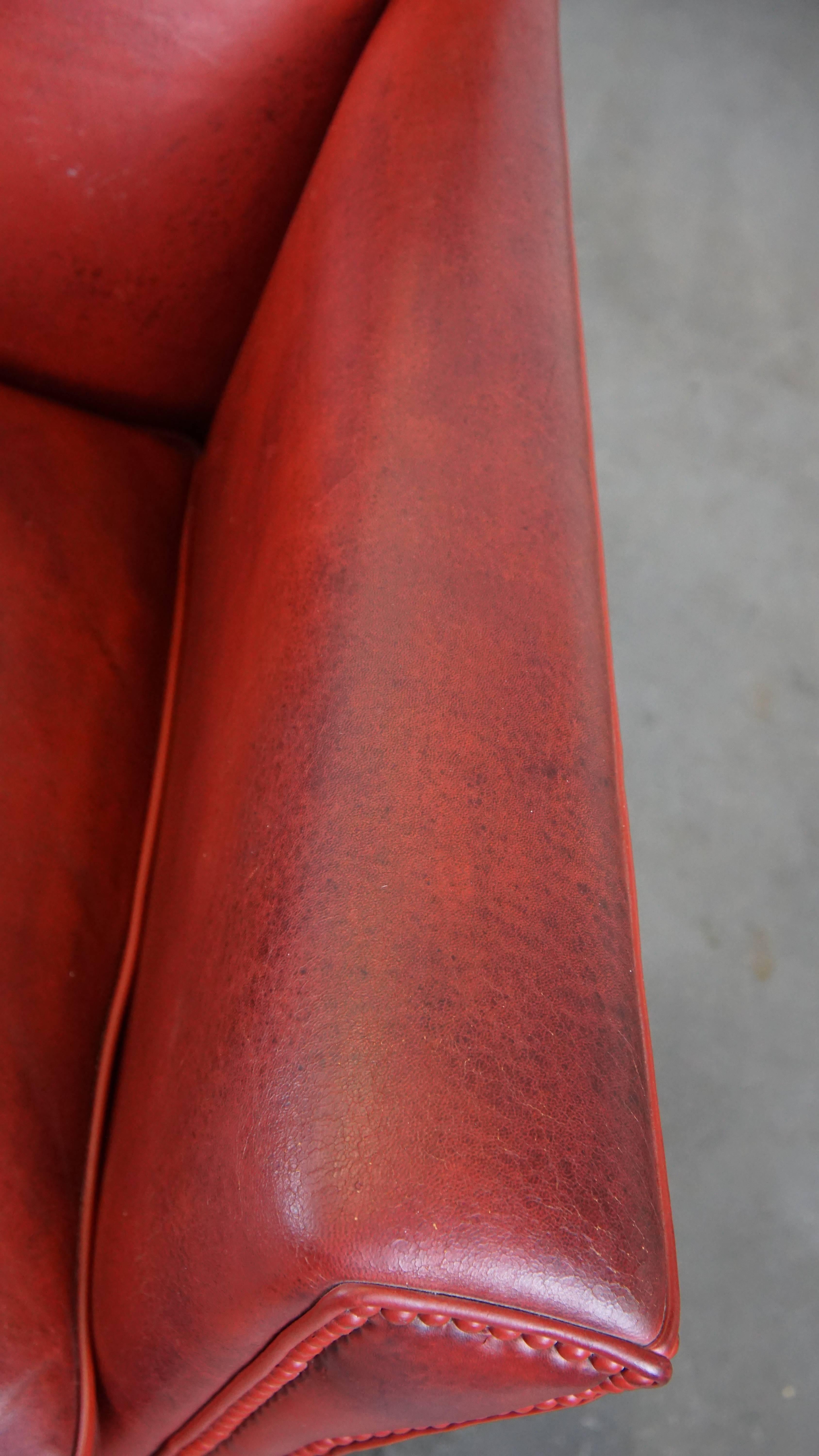 Set of 2 comfortable, unique, stylish, red-colored sheepskin design armchairs For Sale 3
