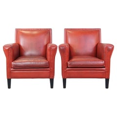 Set of 2 comfortable, unique, stylish, red-colored sheepskin design armchairs