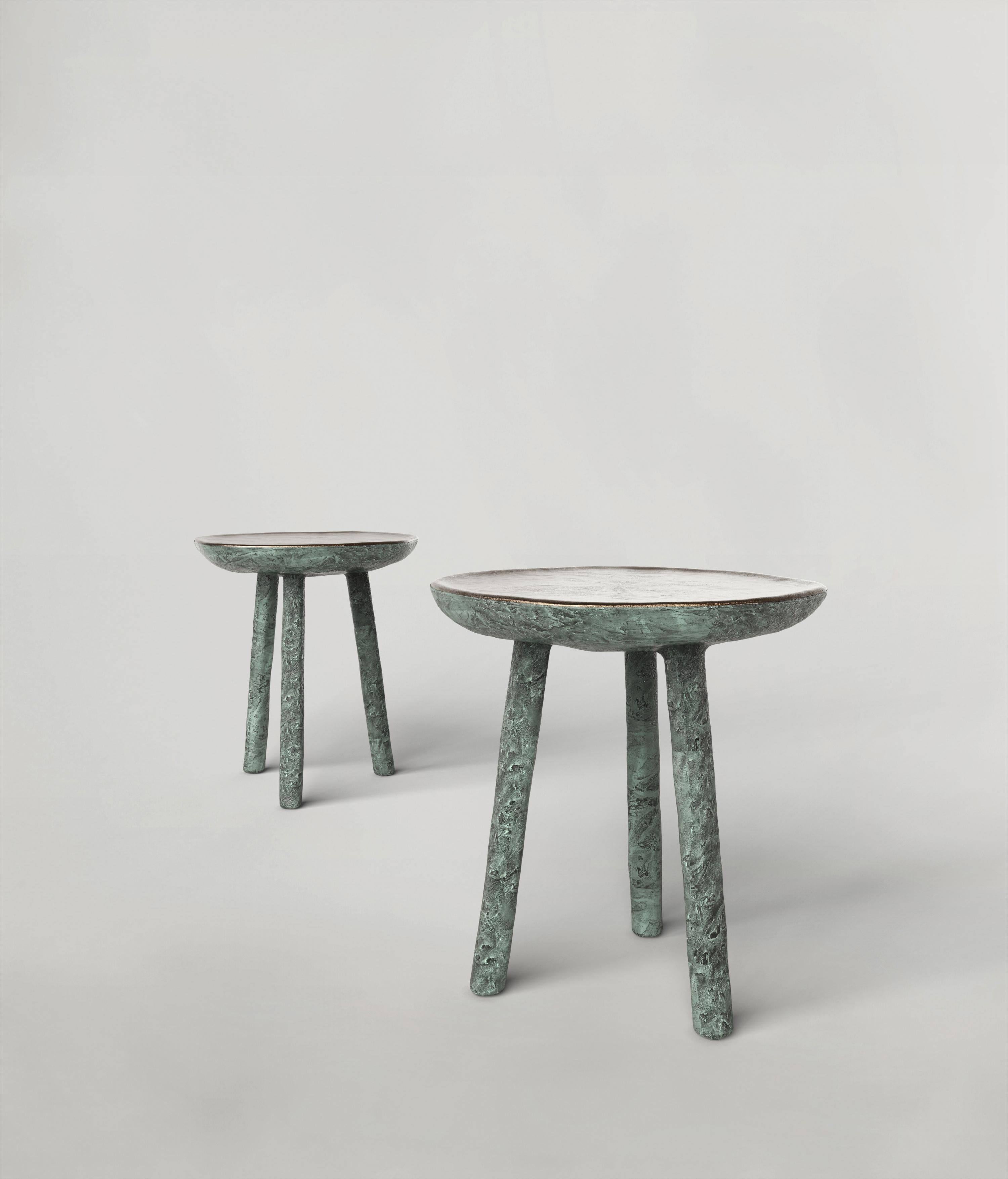 Set of 2 Comma V1 stools by Edizione Limitata
Limited edition of 150 pieces. Signed and numbered.
Dimensions: D34 x W34 x H38 cm
Materials: green patina bronze

Comma is a 21st Century collection of seatings made by Italian artisans in bronze