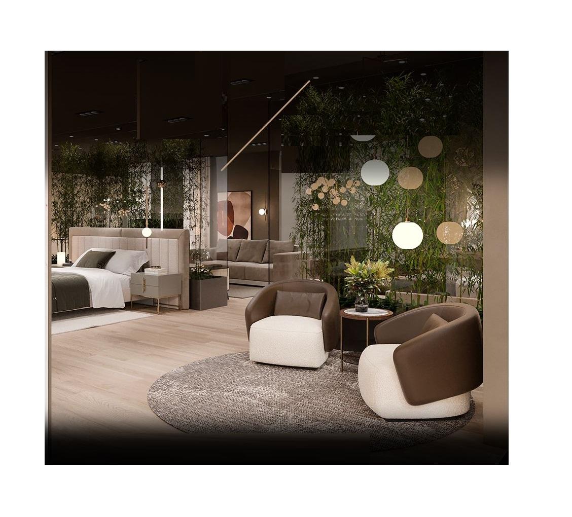 Pelle Set di 2 poltrone contemporanee con design curvo, boucle bianco/crema in vendita