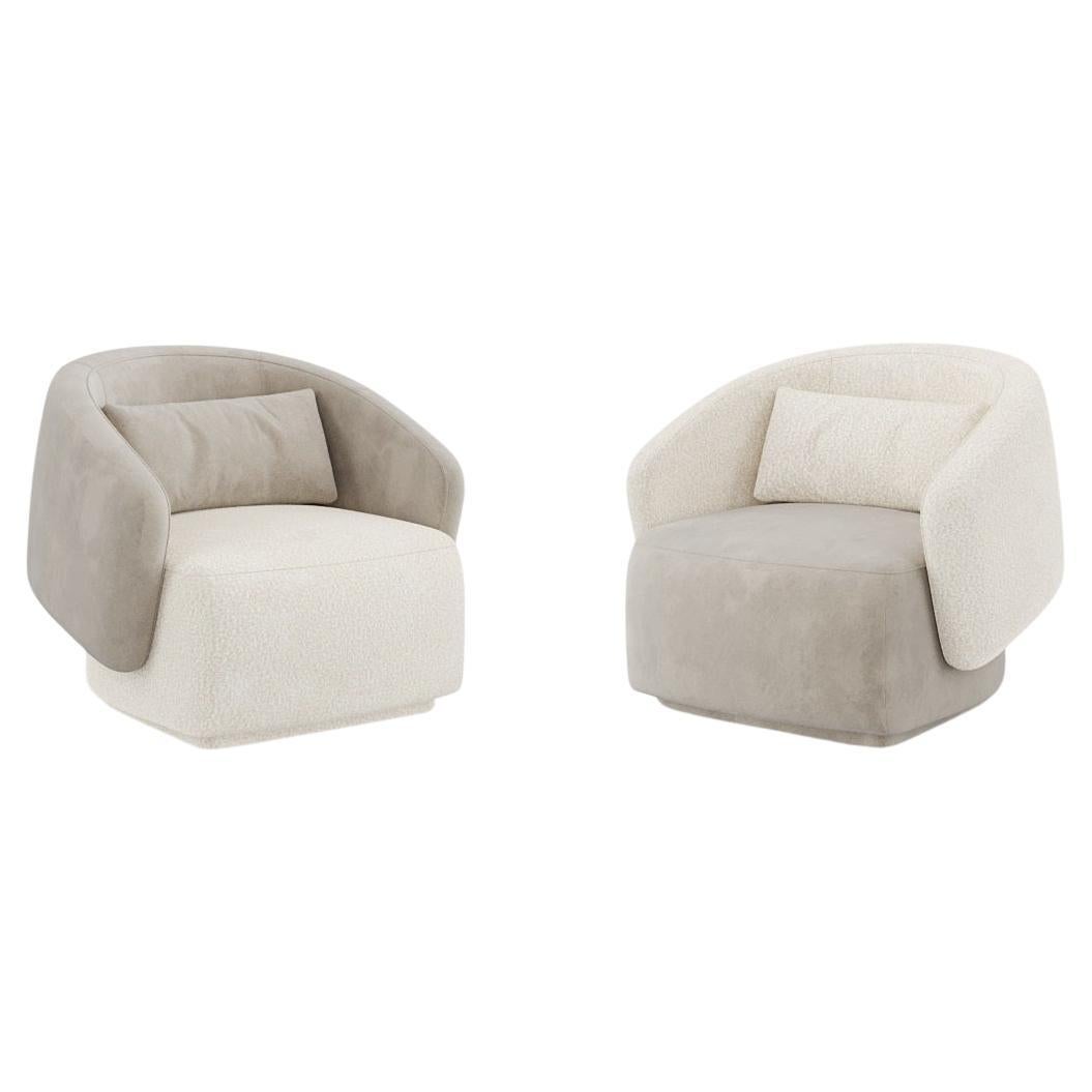 Set di 2 poltrone contemporanee con design curvo, boucle bianco/crema in vendita