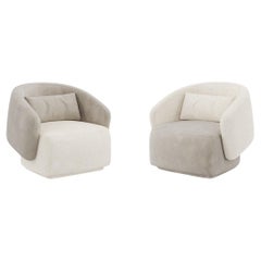 Juego de 2 Sillones Contemporáneos con Diseño Curvo, Boucle Blanco/Terciopelo Crema
