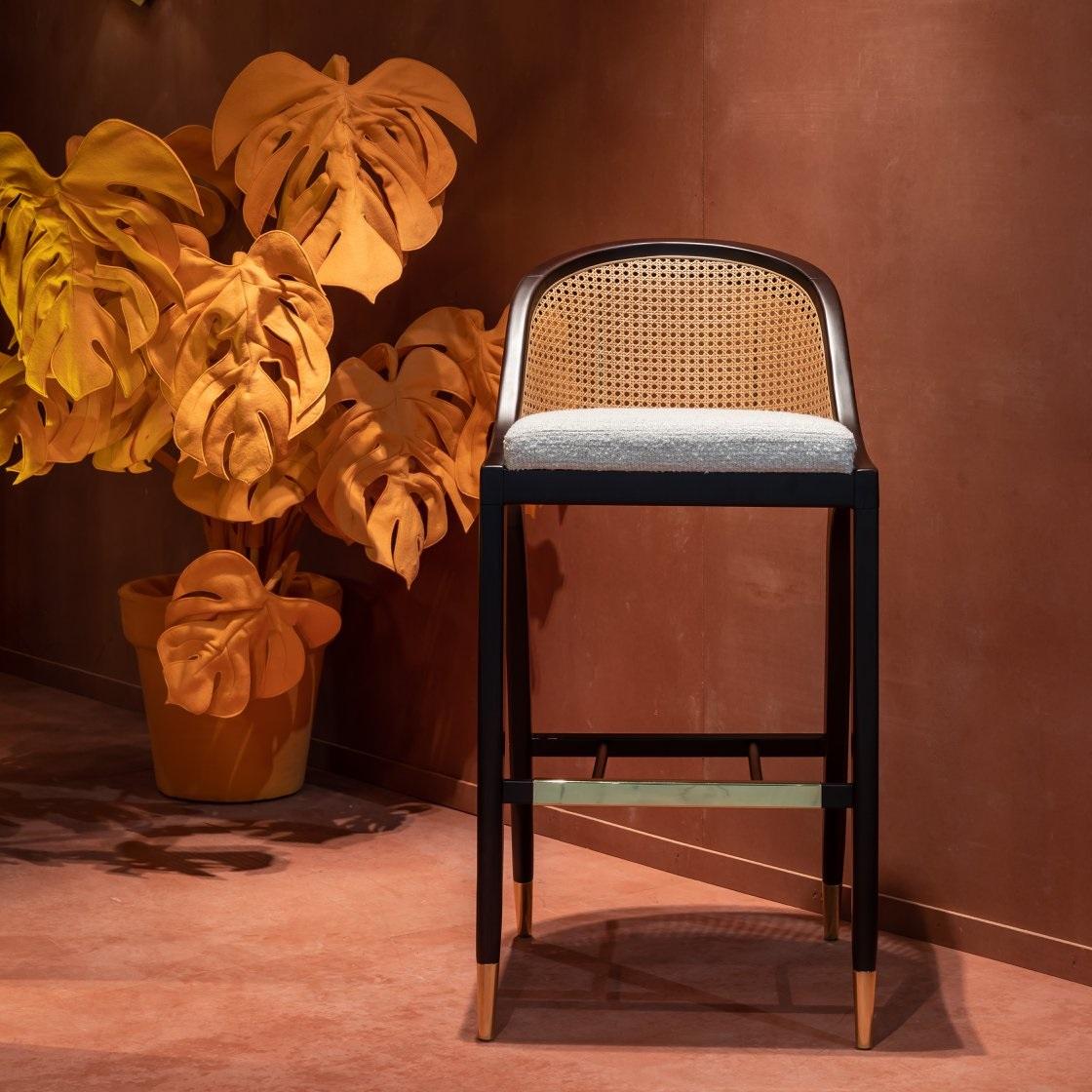 2er-Set Contemporary Barhocker mit Rohrrücken aus Ebenholz (21. Jahrhundert und zeitgenössisch) im Angebot