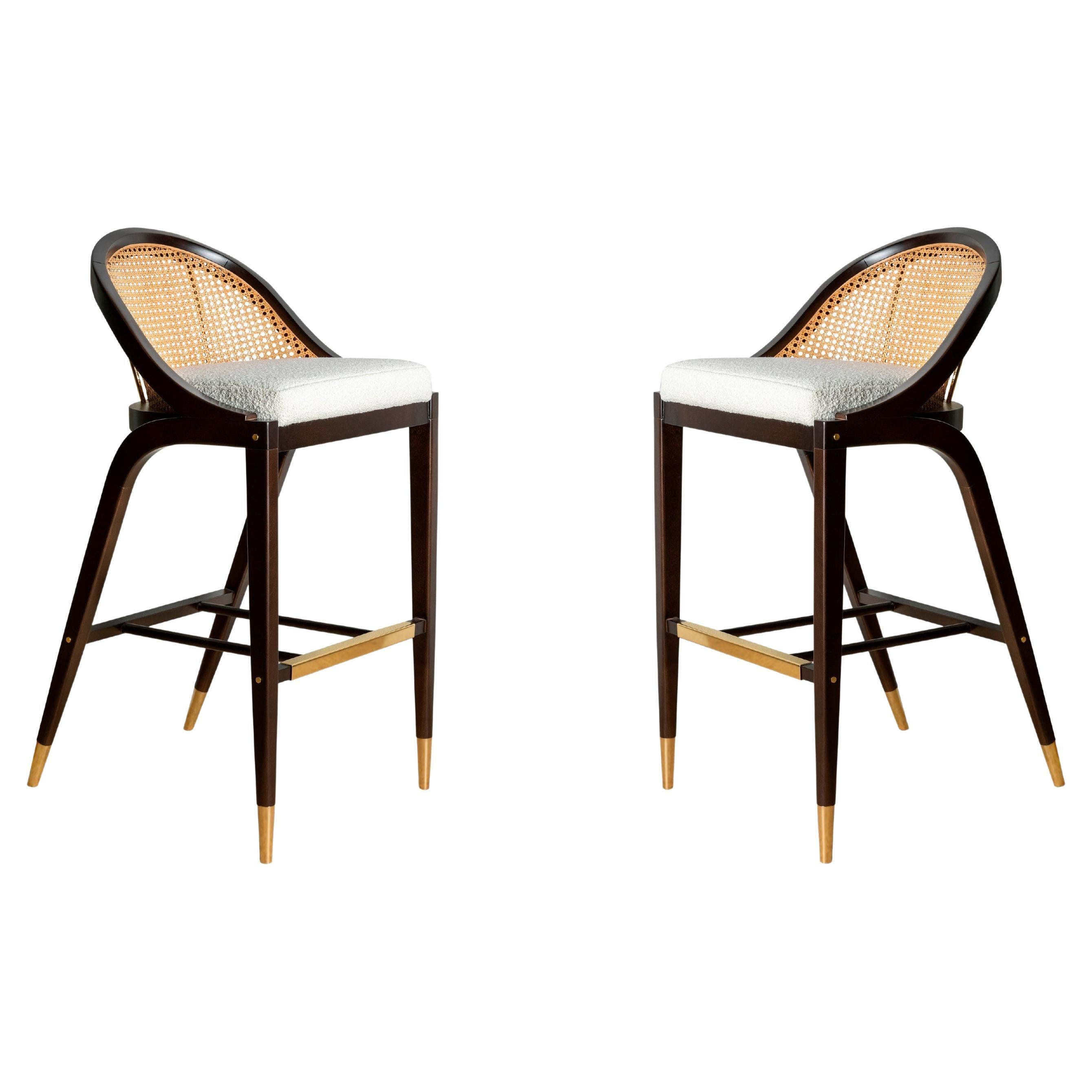 Set of 2 Contemporary Cane Back Barstool in Ebony