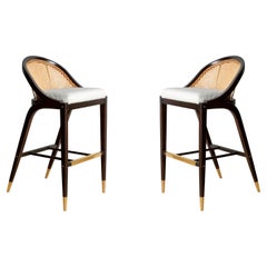 Set of 2 Contemporary Cane Back Barstool in Ebony