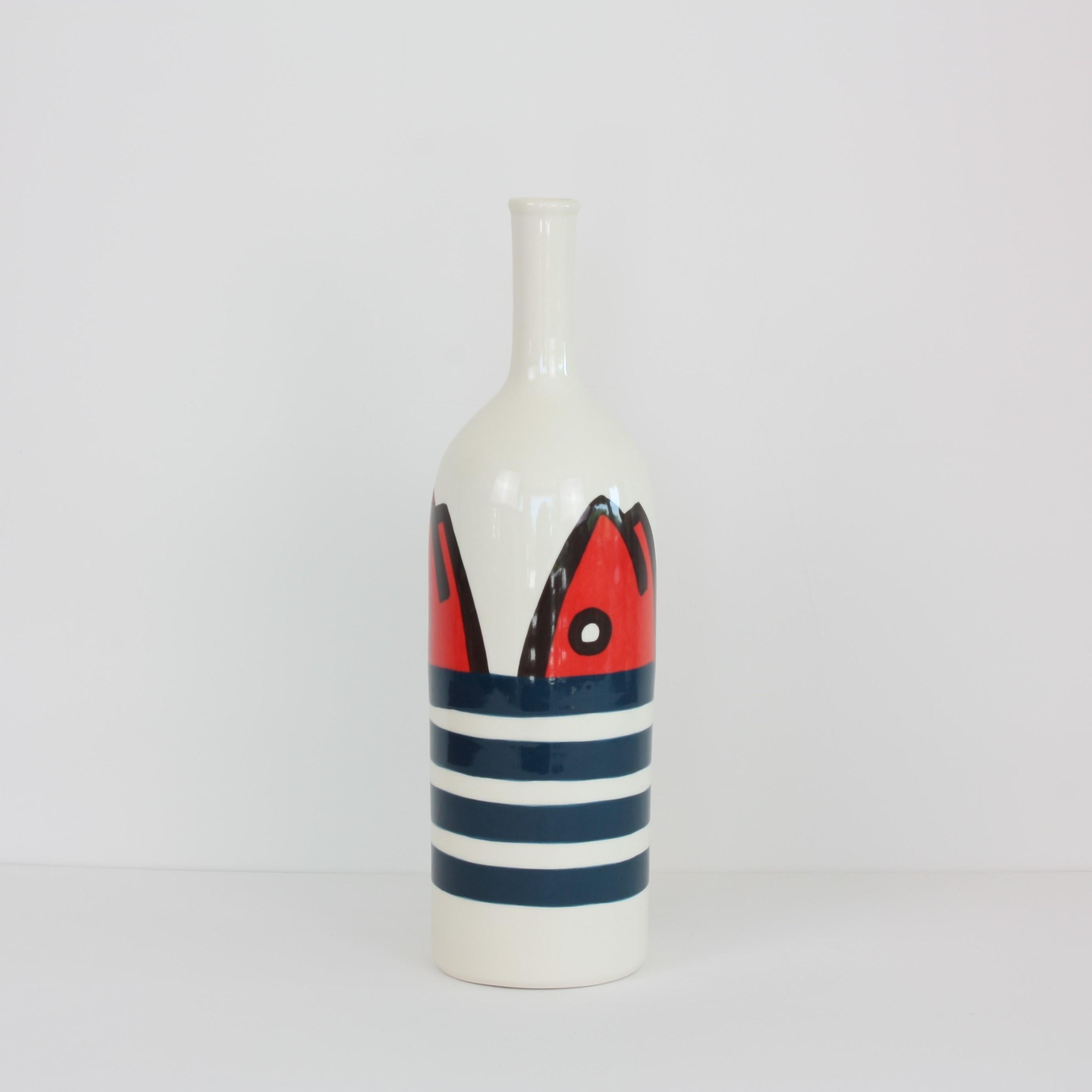 Set of 2 Contemporary Ceramic Bottles with Nautical Motifs, Marinière 2
