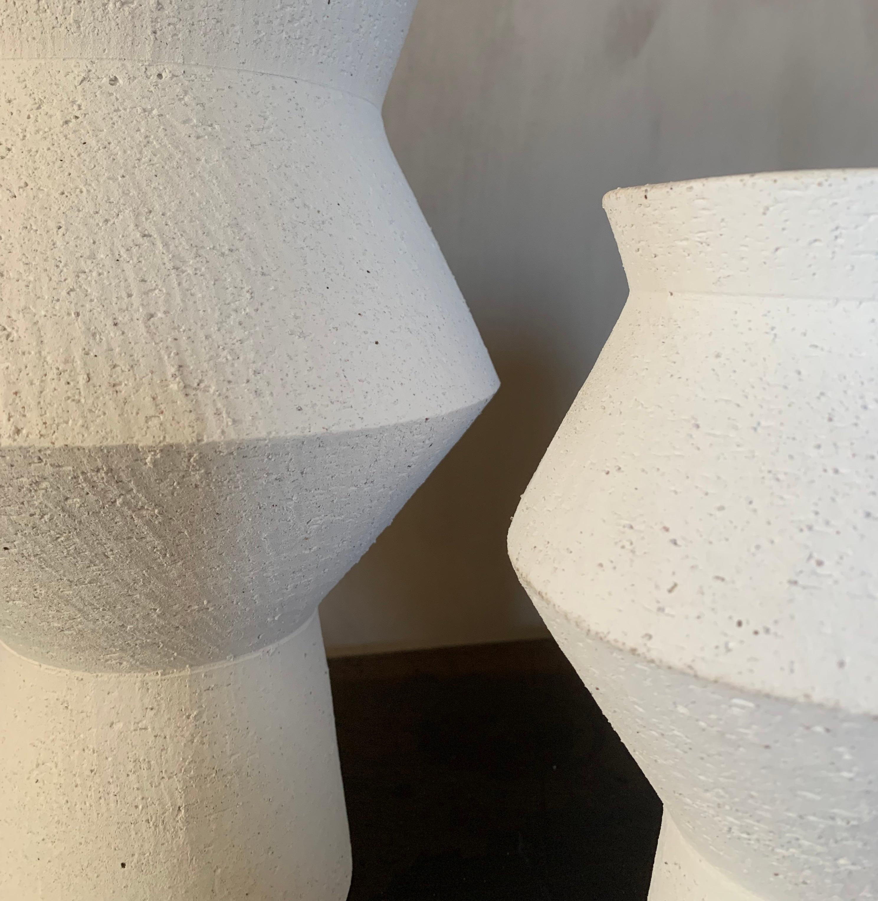 Set of 2 Contemporary Geometric Ceramic Vases For Sale 5