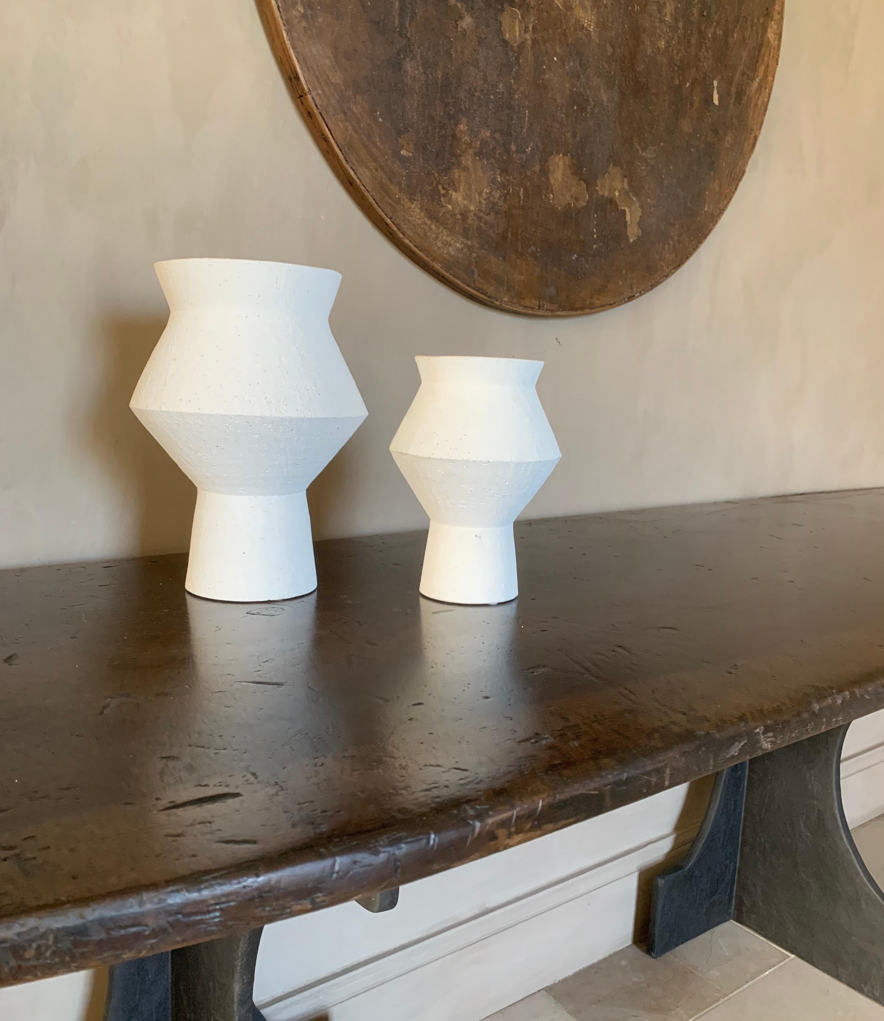 Belgian Set of 2 Contemporary Geometric Ceramic Vases For Sale
