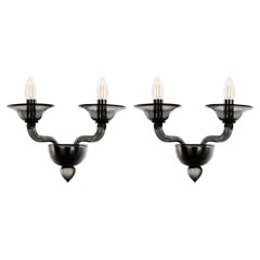 Set di 2 lampade da parete contemporanee in vetro di Murano in grigio scuro di Multiforme