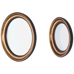 Set of 2 Convex Gold M & S Wall Mirrors with Wooden Frame by Deknudt Mirrors