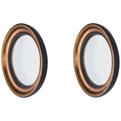 Set of 2 Convex Gold S Wall Mirrors with Wooden Frame by Deknudt Mirrors
