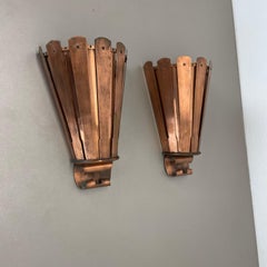 set of 2 copper 25cm Gio Ponti Style Theatre Wall Light Sconces, Italy, 1950s