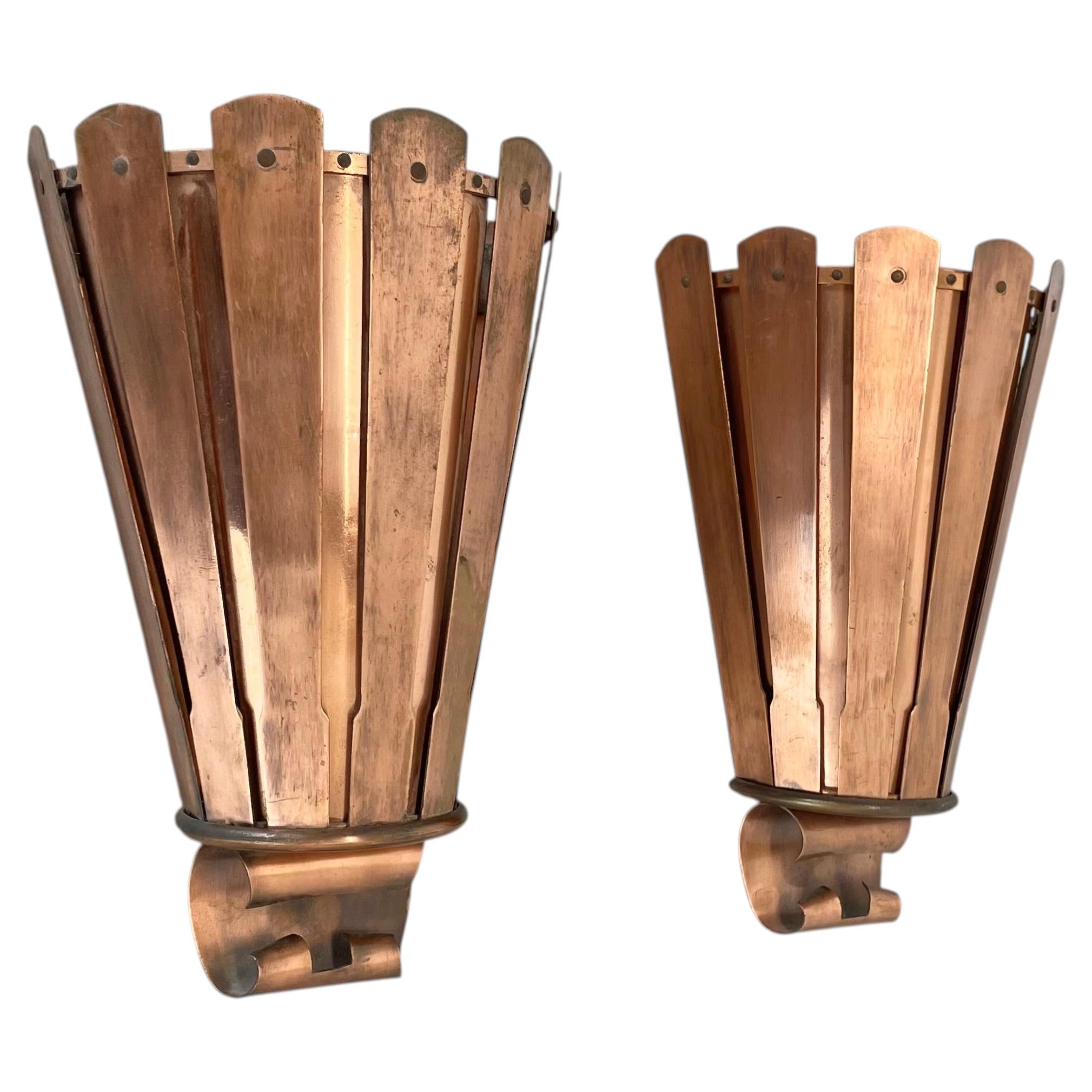 set of 2 copper 25cm Gio Ponti Style Theatre Wall Light Sconces, Italy, 1950s For Sale