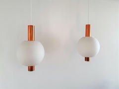 Set of 2 Copper and Glass Pendant Lamps for Hiemsrta Evolux, 1960's