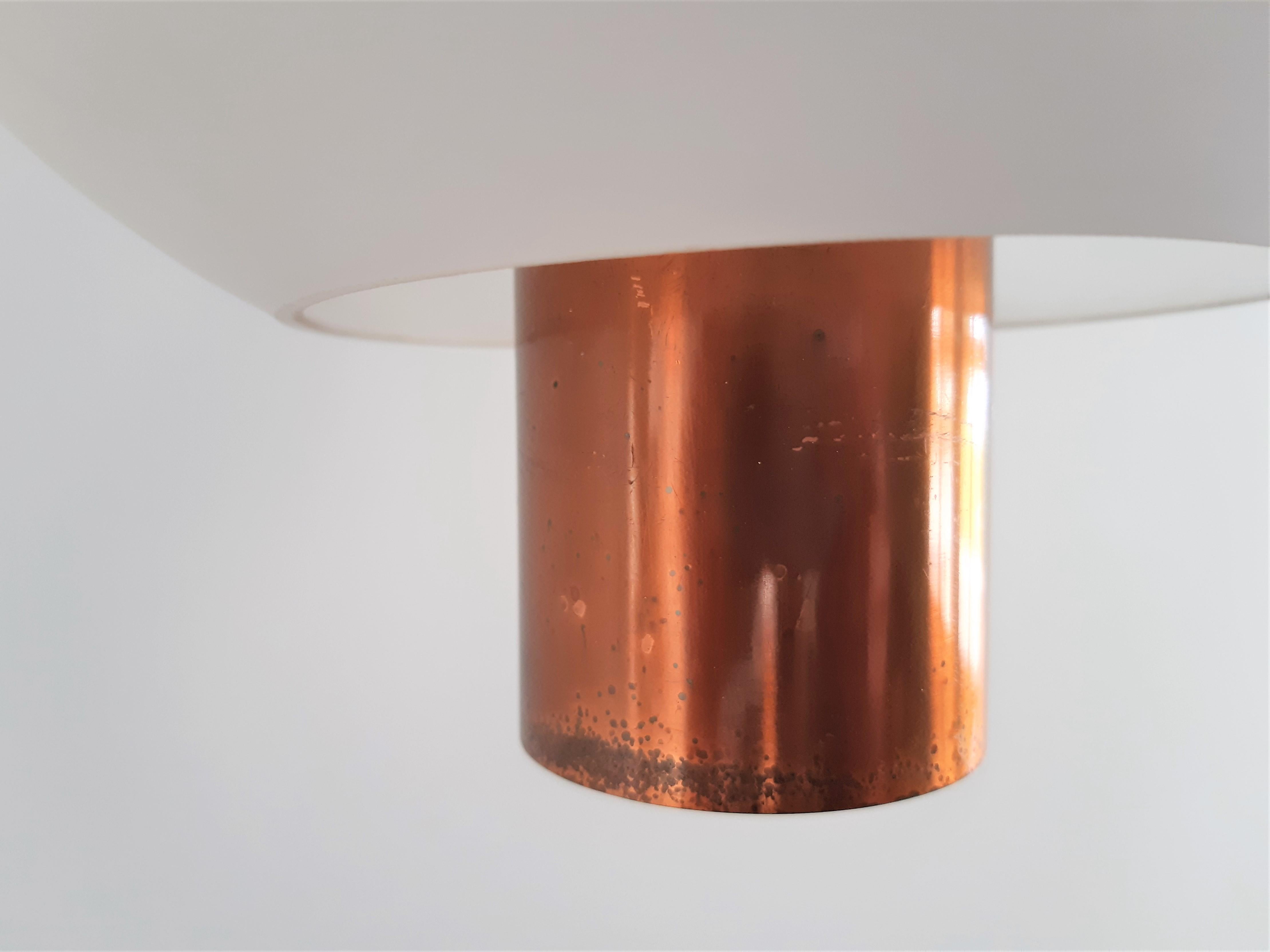Set of 2 Copper and Glass Pendant Lamps for Hiemsrta Evolux, 1960's In Good Condition For Sale In Steenwijk, NL
