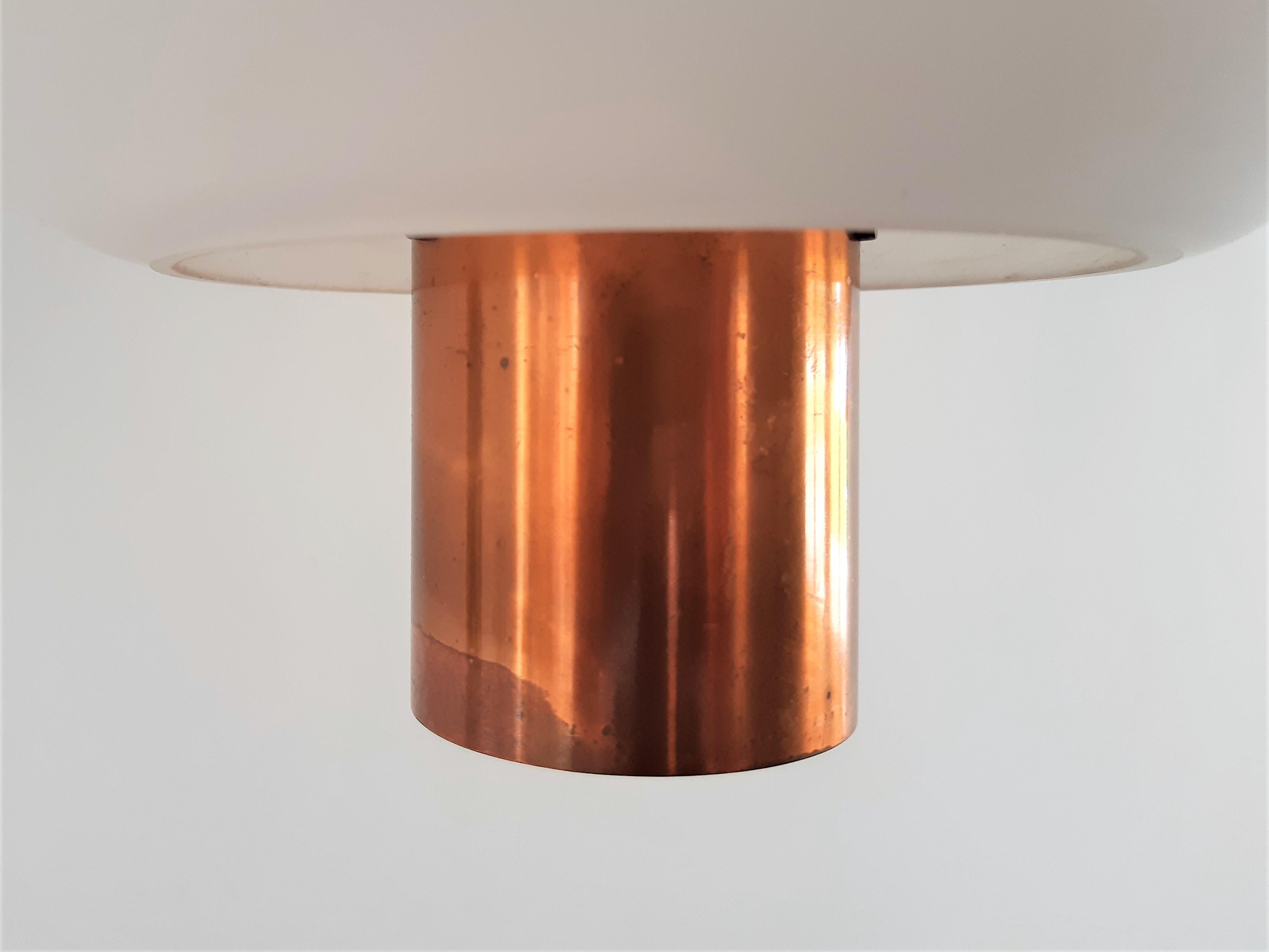 Mid-20th Century Set of 2 Copper and Glass Pendant Lamps for Hiemsrta Evolux, 1960's For Sale