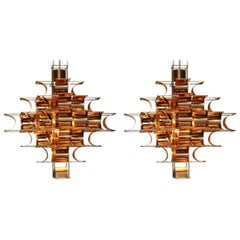 Ensemble de 2 lampes à suspension Cassiope en cuivre de 9 niveaux par Sebastien Sauze