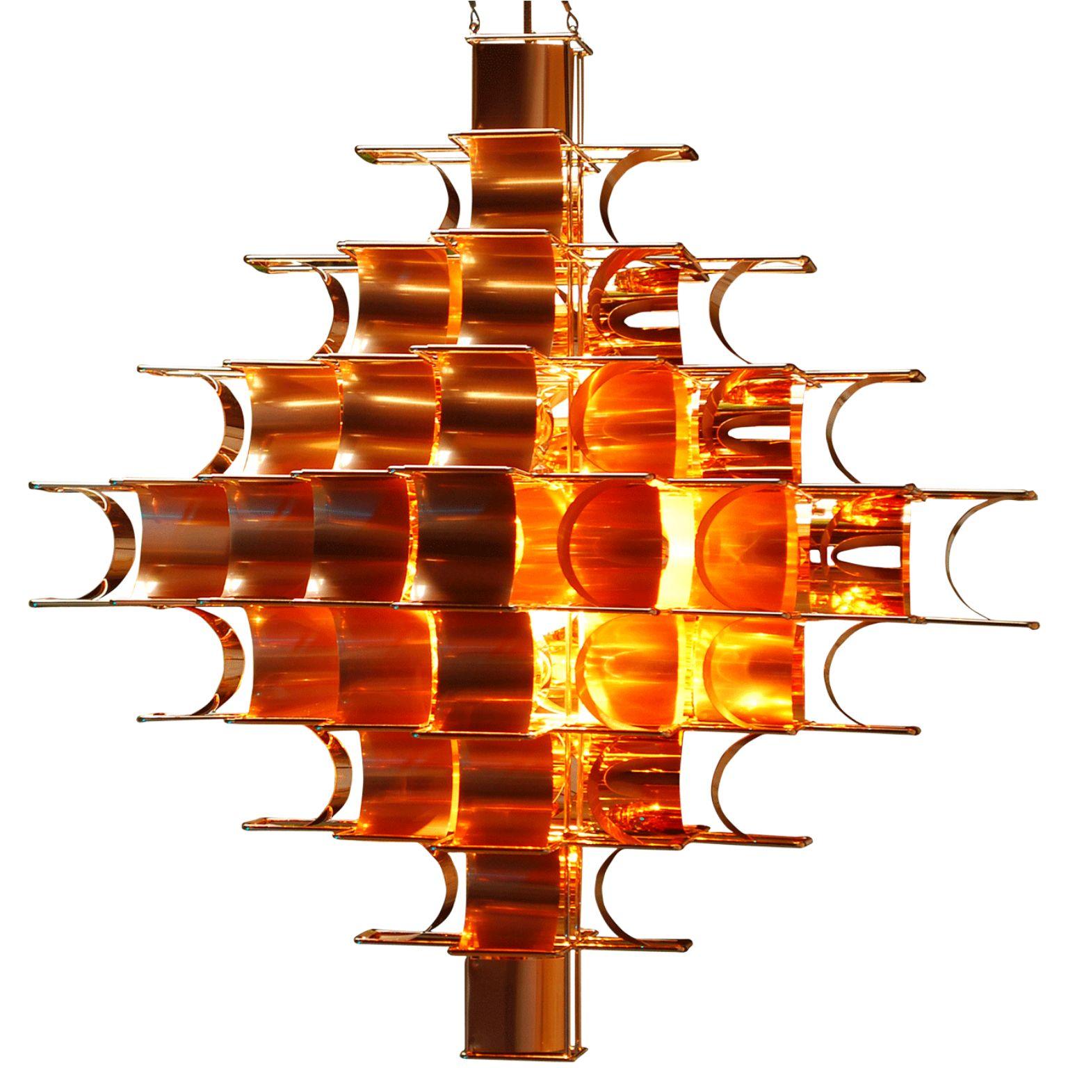 Modern Set of 2 Copper Cassiope 9 Level Suspension Lamps by Sebastien Sauze For Sale