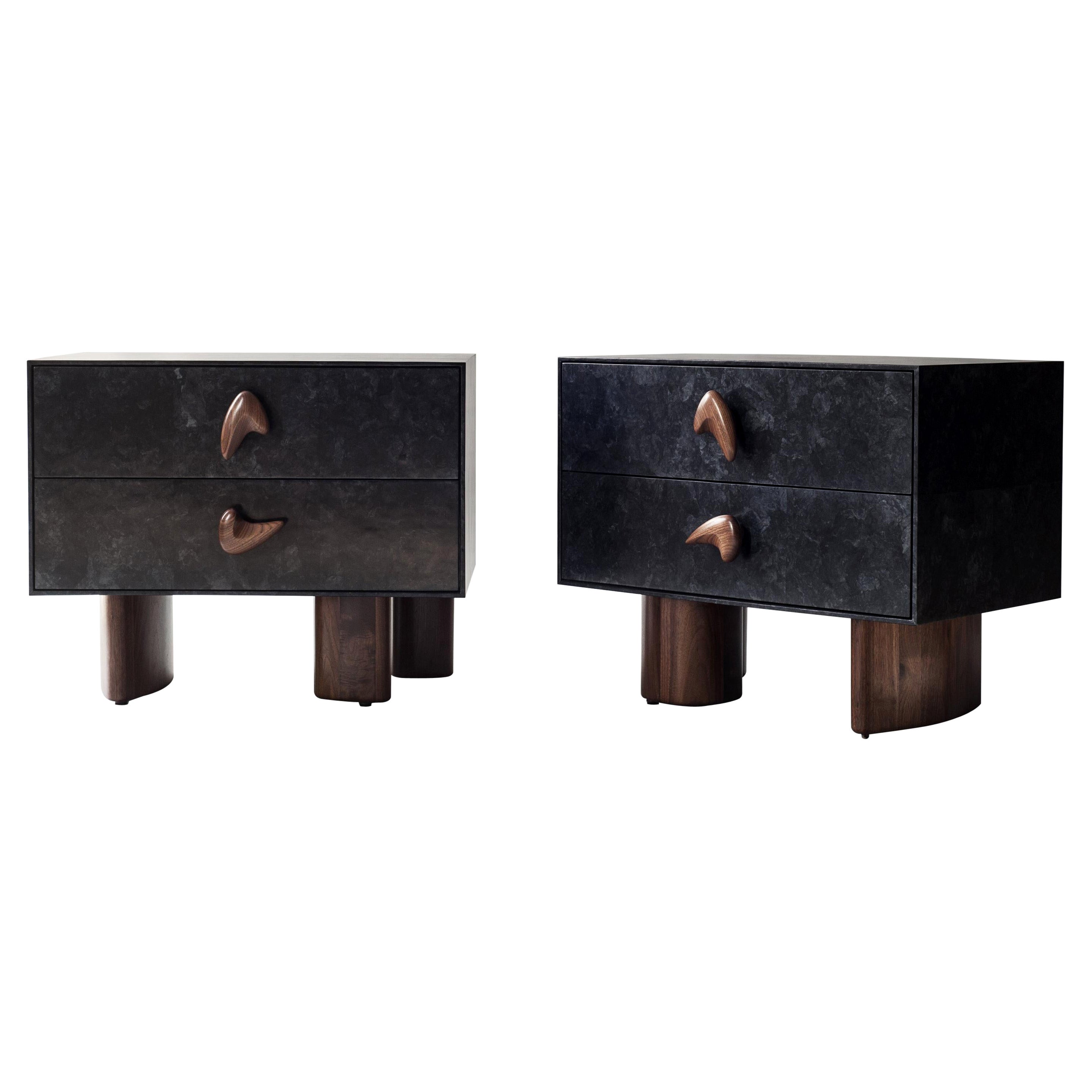 Serge Bedside Table by DeMuro Das with Solid Satin Bronze Legs For Sale