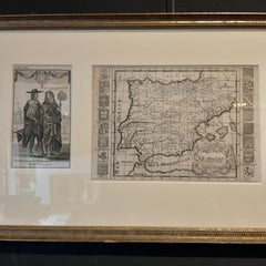 Ensemble de 2 estampes de costumes et d'une carte d'Espagne et du Portugal, vers 1720