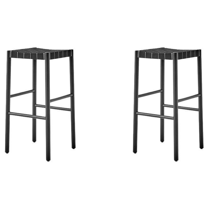 Set of 2 Counter Stool, Betty Tk8, Black W.Black Webbing by T & K for &Tradition For Sale