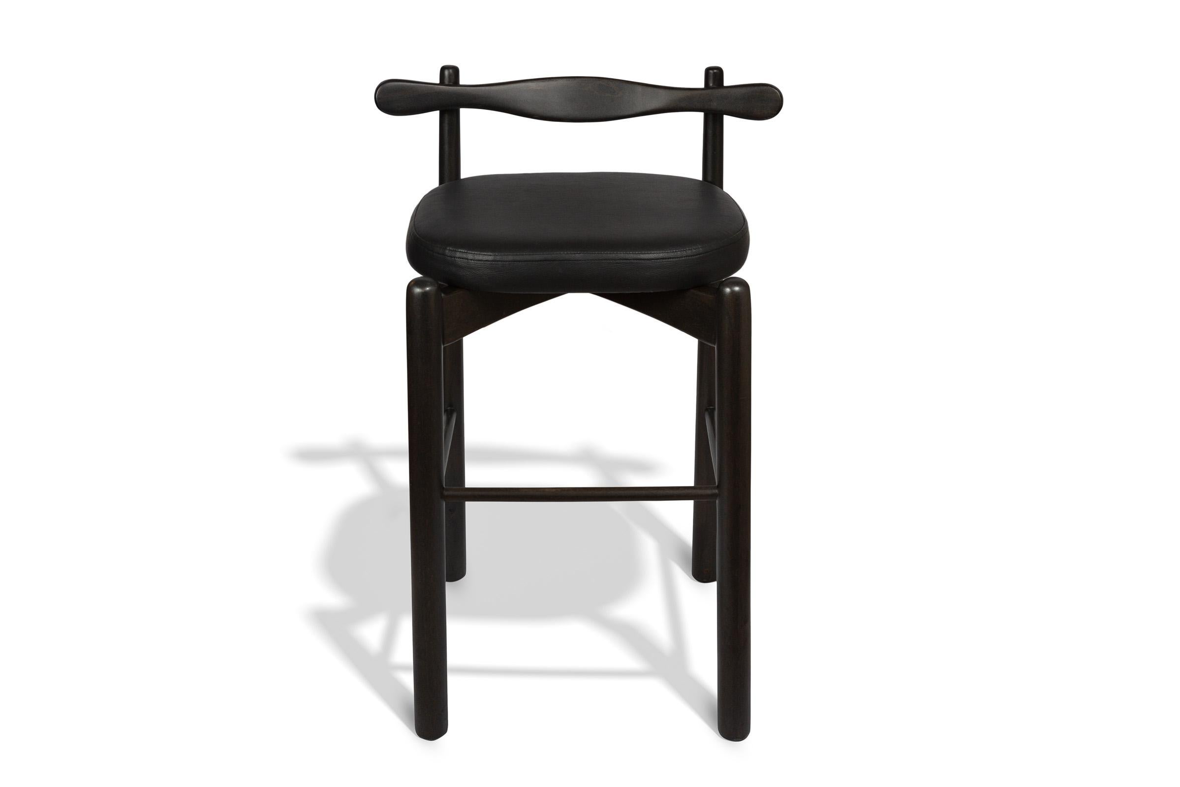 Contemporary Set of 2 Counter Stools Uçá,  Ebony Finish Wood (fabric ref : F07) For Sale