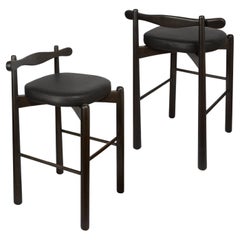 Set of 2 Counter Stools Uçá,  Ebony Finish Wood (fabric ref : F07)