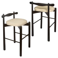 Set of 2 Counter Stools Uçá,  Ebony Finish Wood (fabric ref : F13)