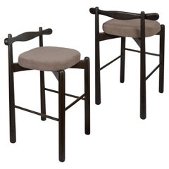 Set of 2 Counter Stools Uçá,  Ebony Finish Wood (fabric ref : F20)