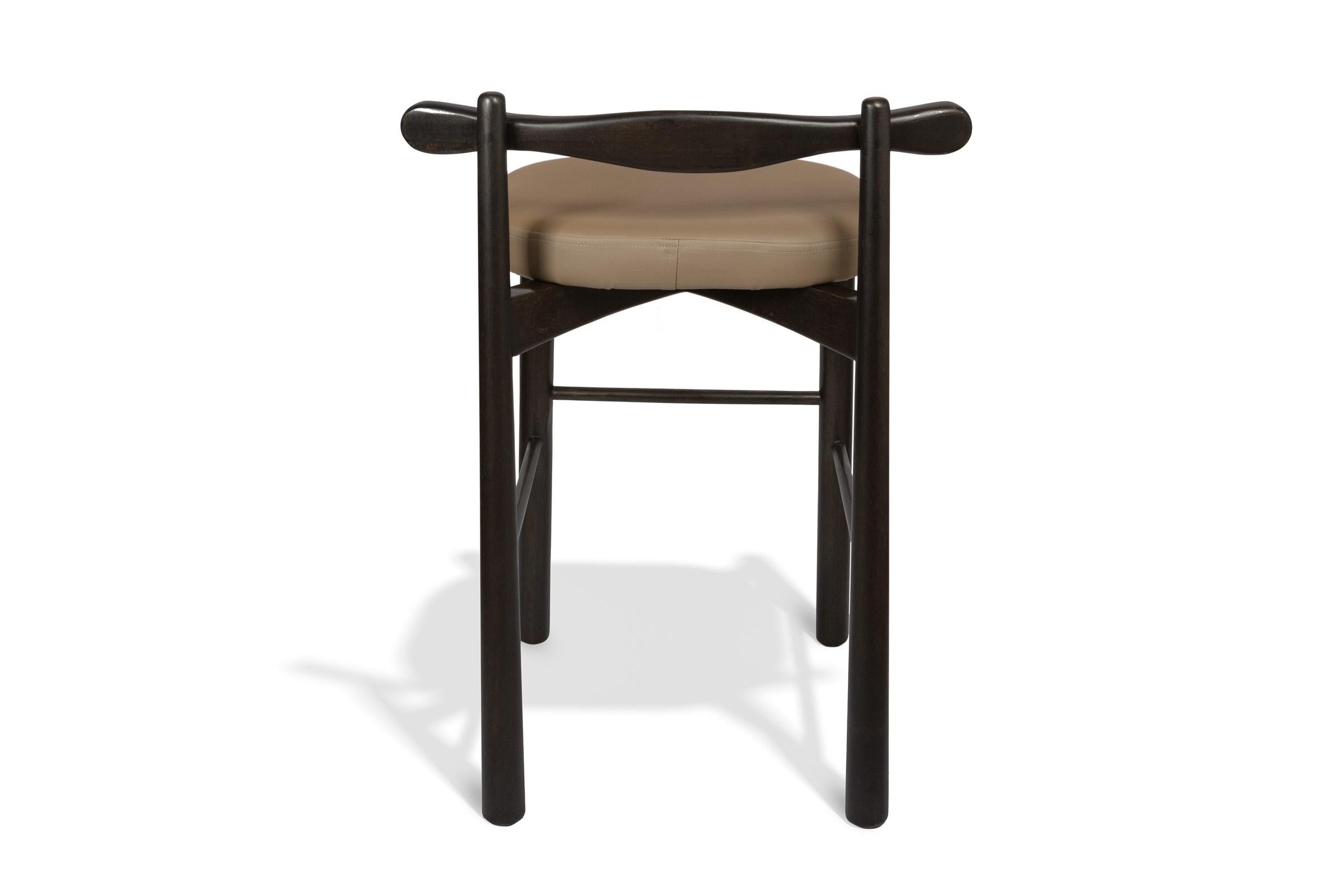 Contemporary Set of 2 Counter Stools Uçá, Ebony Finish Wood (fabric ref : F04) For Sale