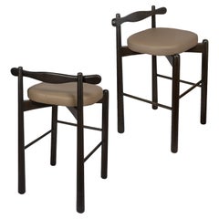 Set of 2 Counter Stools Uçá, Ebony Finish Wood (fabric ref : F04)