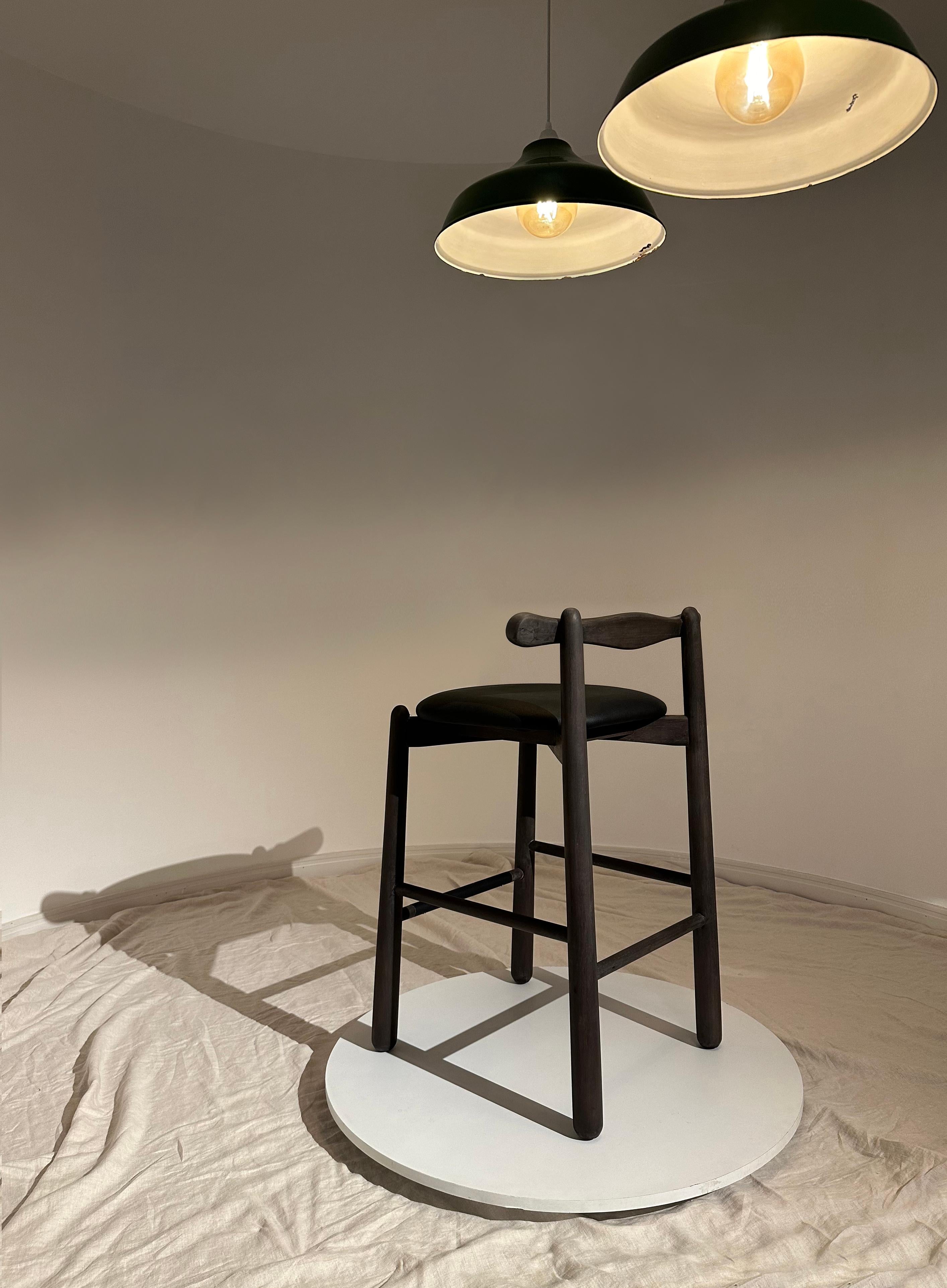Brazilian Set of 2 Counter Stools Uçá.Solid wood, available for immediate delivery For Sale