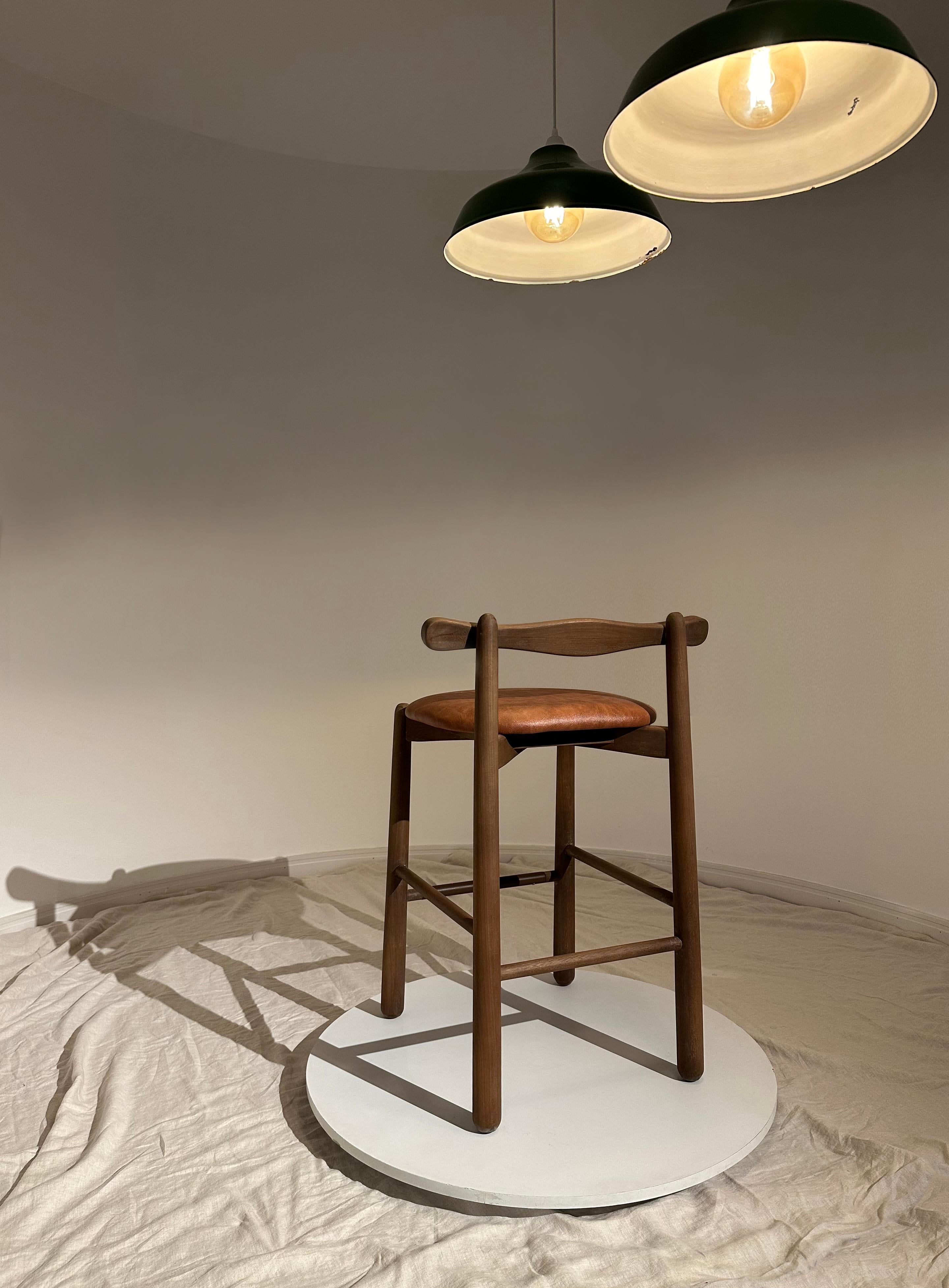 Brazilian Set of 2 Counter Stools Uçá.Solid wood, available for immediate delivery For Sale
