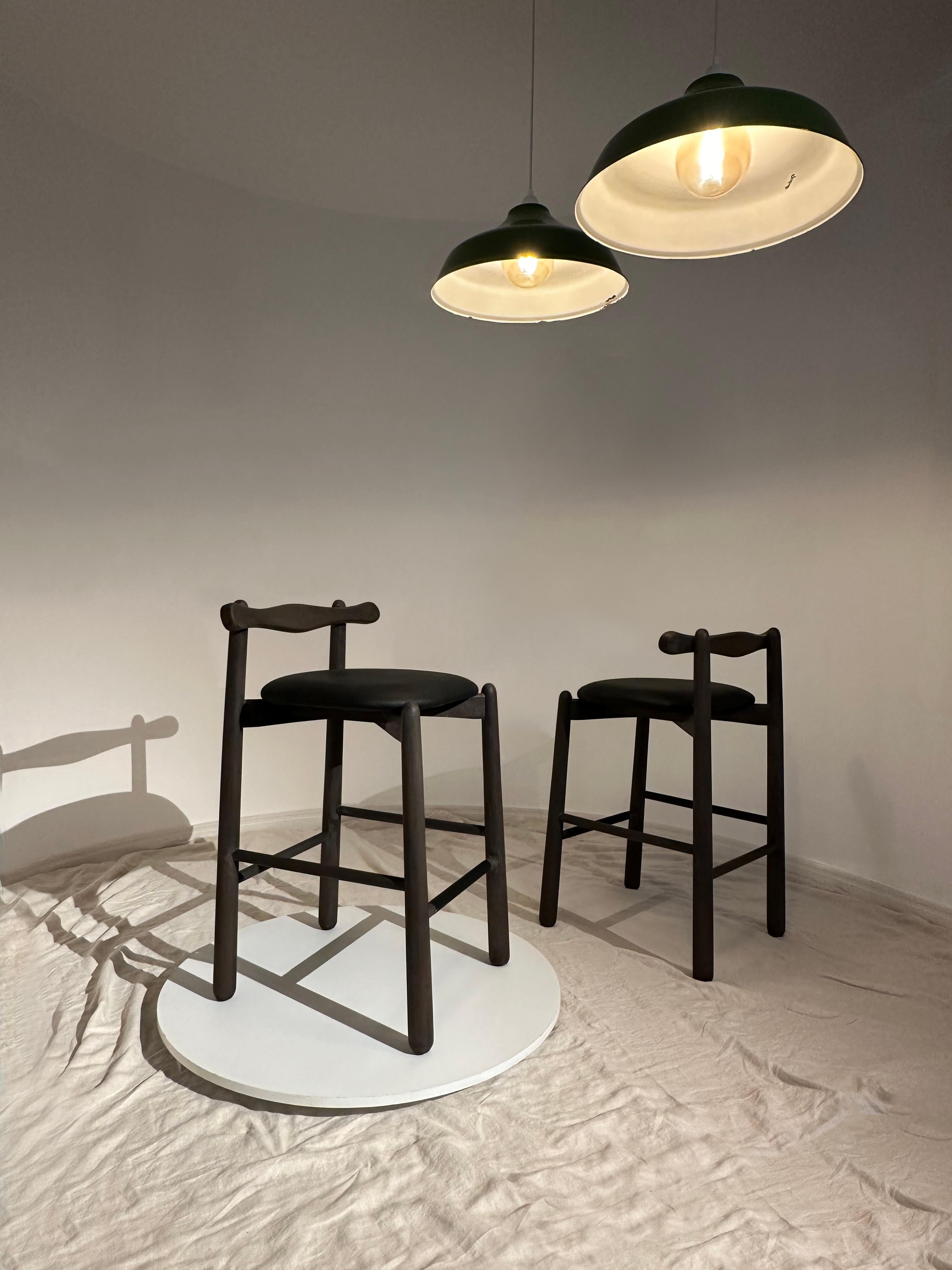 Contemporary Set of 2 Counter Stools Uçá.Solid wood, available for immediate delivery For Sale