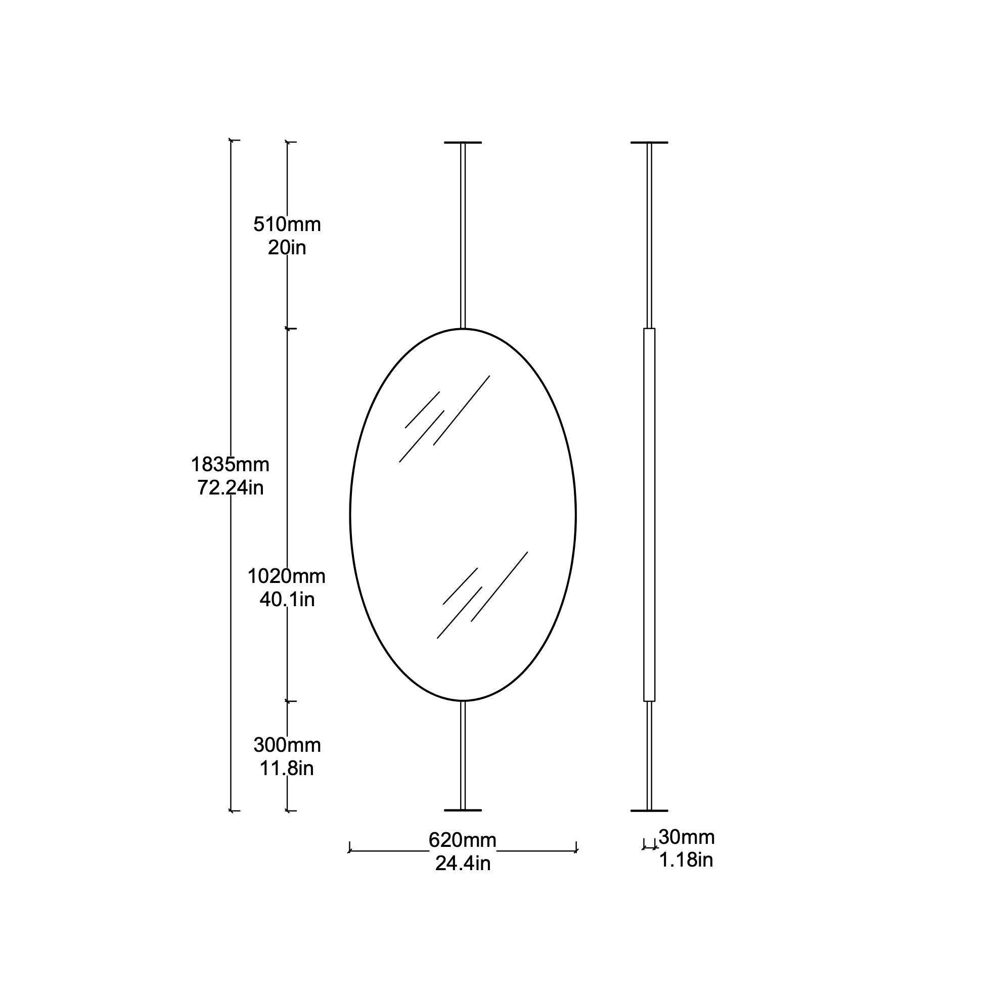 Set of 2 Countertop to Ceiling Oval Mirrors with Nickel Plated Frame For Sale 5