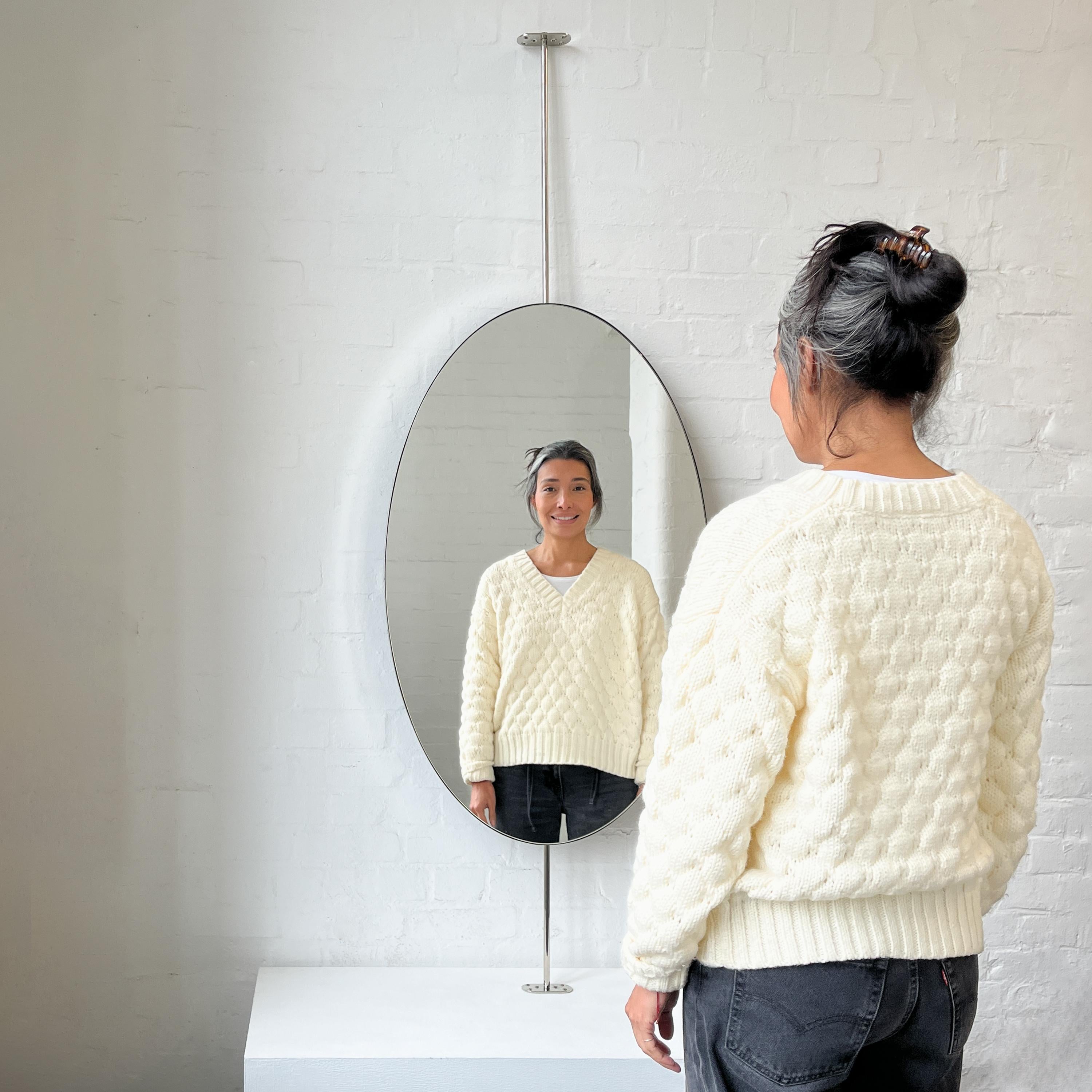 British Set of 2 Countertop to Ceiling Oval Mirrors with Nickel Plated Frame For Sale