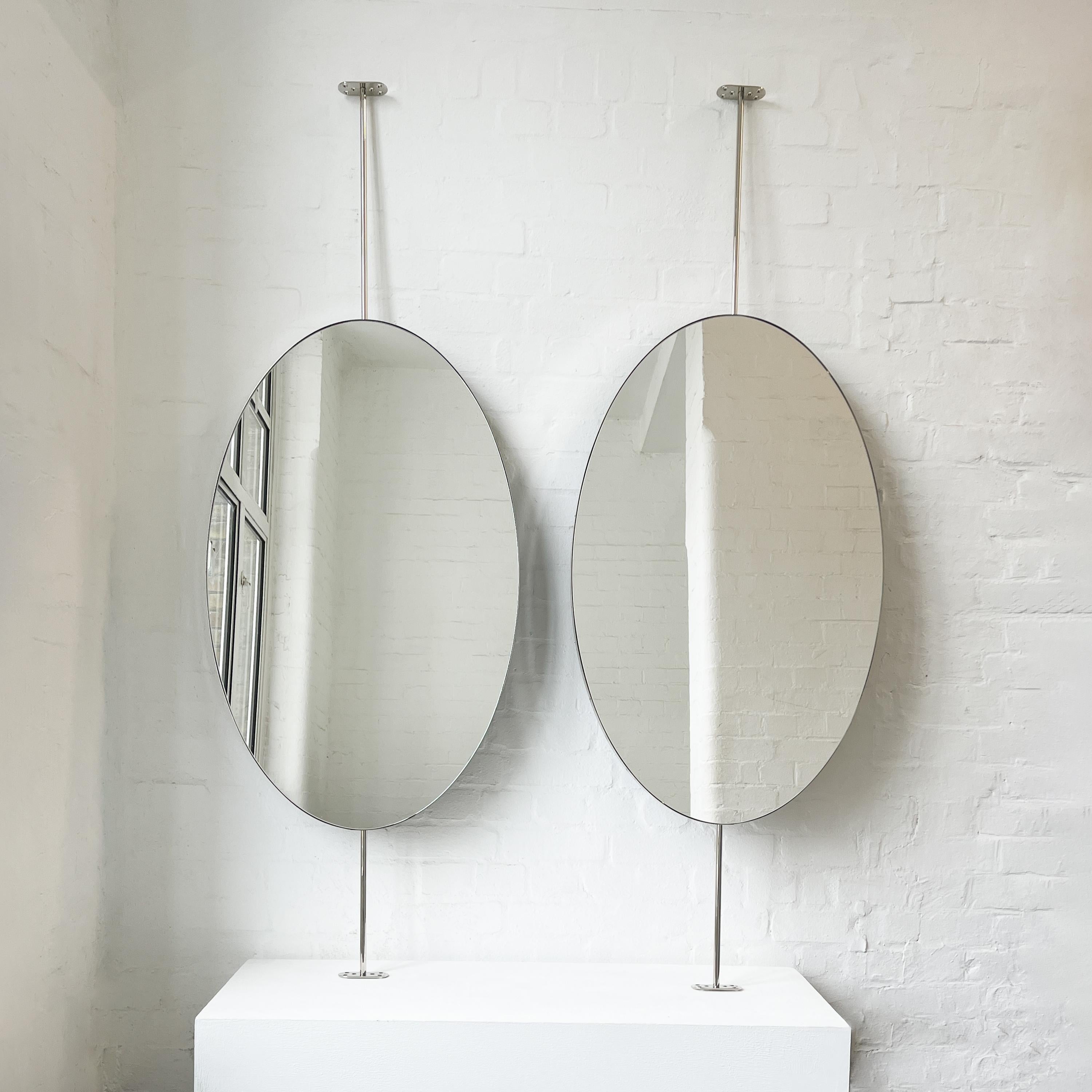 Set of 2 Countertop to Ceiling Oval Mirrors with Nickel Plated Frame In New Condition For Sale In London, GB