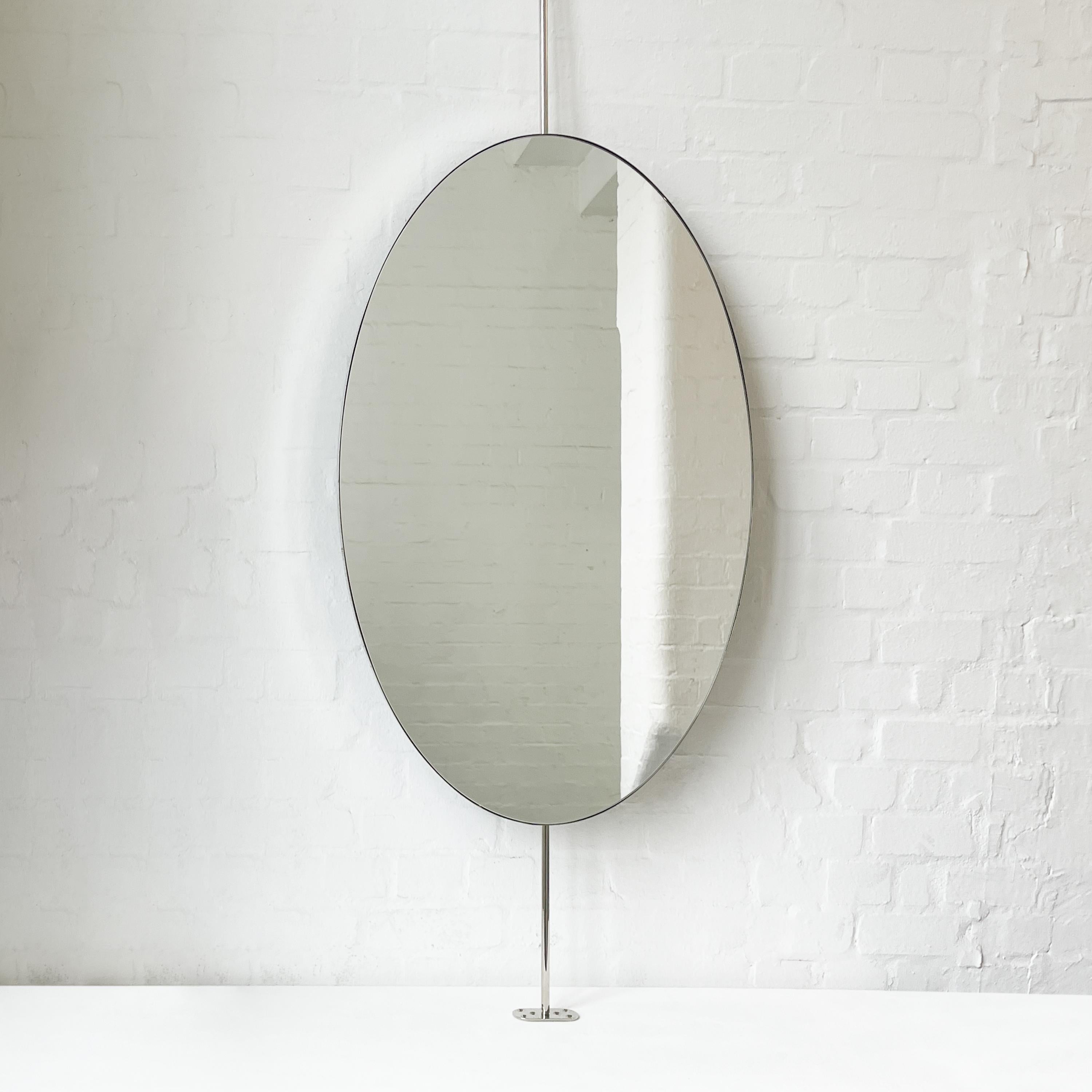 Contemporary Set of 2 Countertop to Ceiling Oval Mirrors with Nickel Plated Frame For Sale