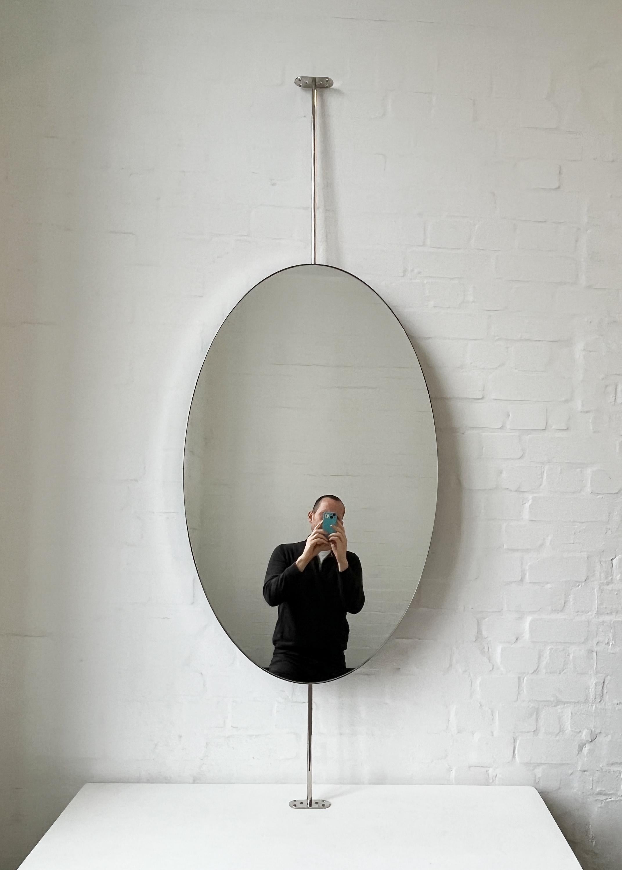 Set of 2 Countertop to Ceiling Oval Mirrors with Nickel Plated Frame For Sale 3
